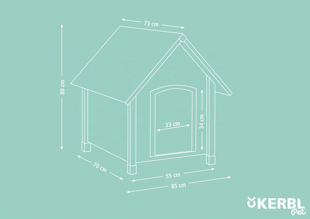 Kerbl Pet Caseta de perro, casa de perro, marrón/verde, 85x73x80 cm, madera, resistente a la intemperie, perros, patas regulables en altura, techo de betún