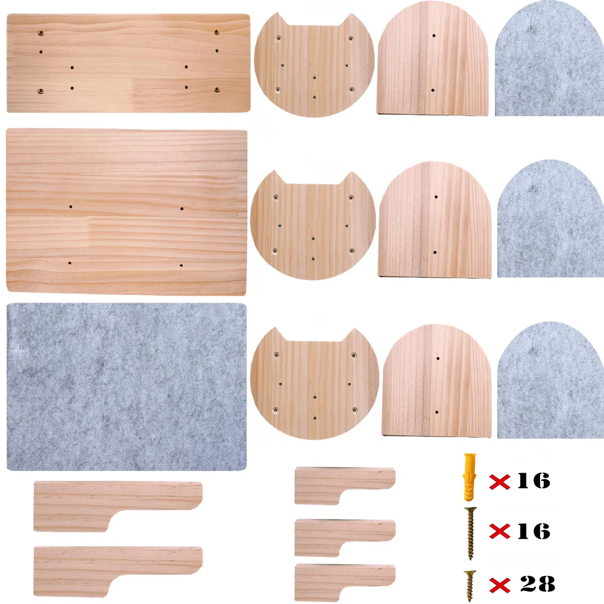 Hamaca de Pared Para Gatos Con 3 Niveles - Mueble de Madera Maciza Cubierta de Felpa Para Escalar, Dormir y Jugar