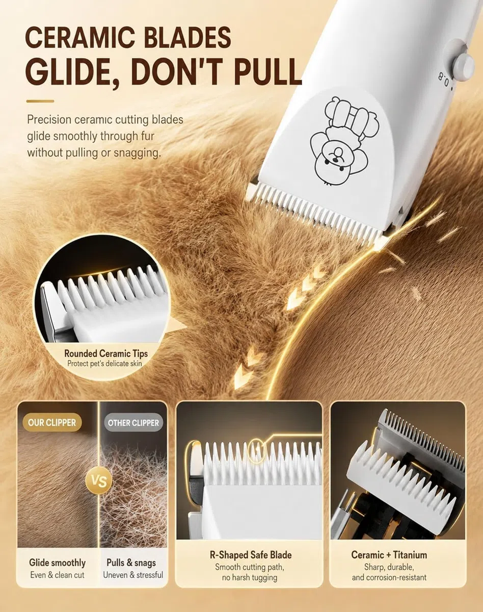 Moravon Maquina Cortar Pelo Perros, Cortapelos Profesional Para Perros Y Gatos, Kit De Aseo Inalámbrico, Recargable Y Silencioso Para Mascotas Con Cuchillas De Cerámica Afiladas Y Pantalla LED (Set A)
