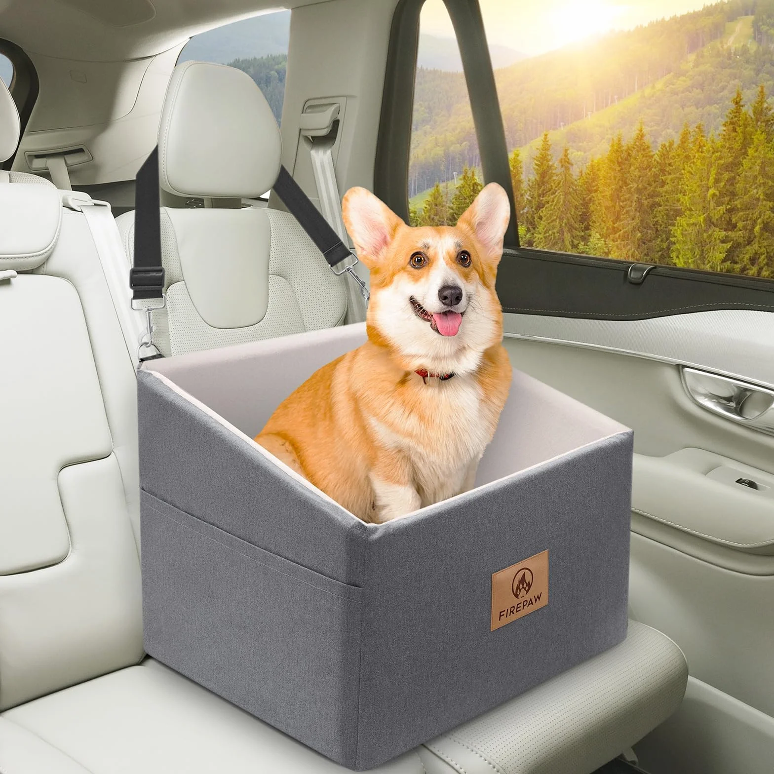 Asiento de Coche para Perros, Asientos elevadores para Perros pequeños 11 kg, Funda Lavable extraíble, Gris Elevado para Mascotas
