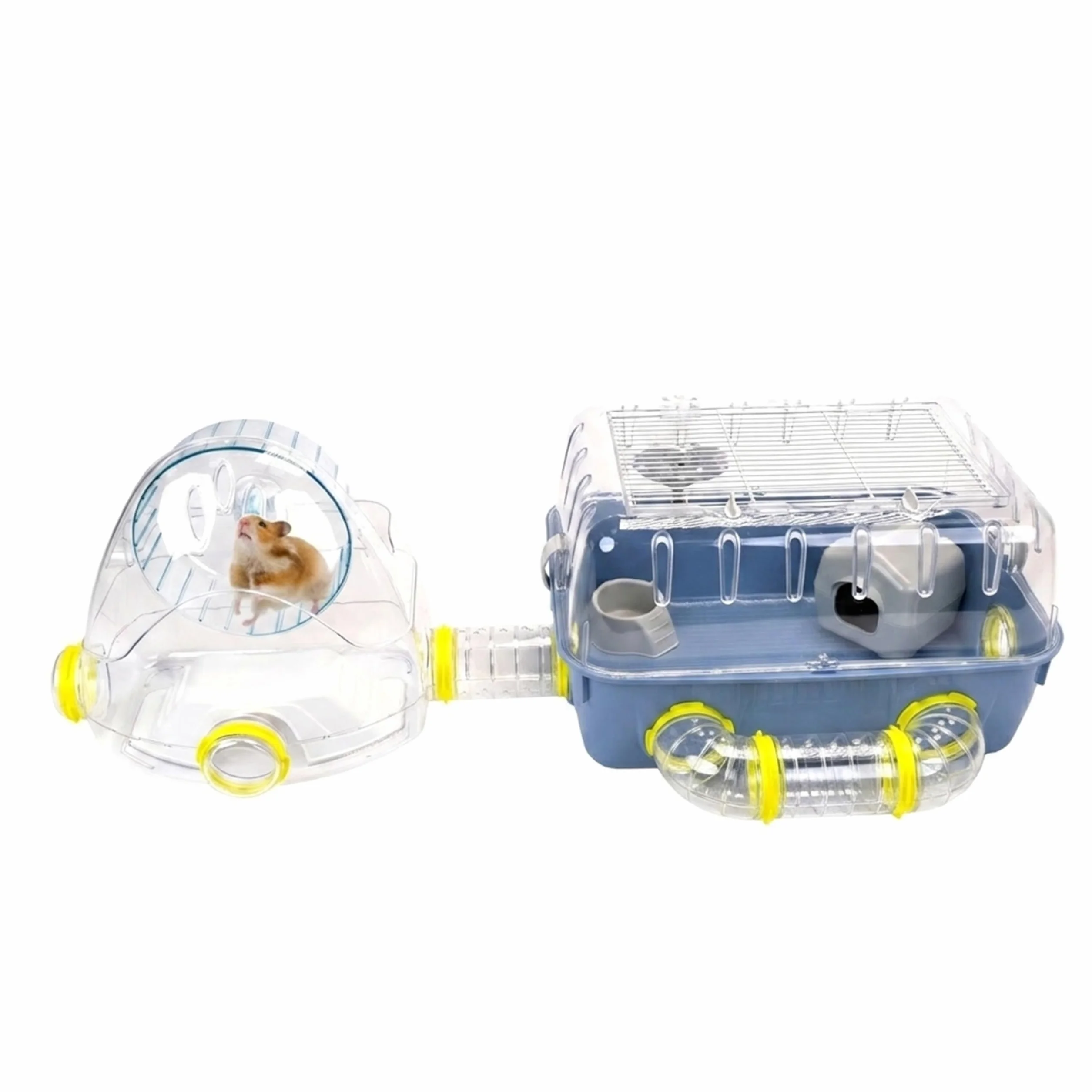 Ferplast Jaula para hámsteres COMBI 2, Casita para pequeños roedores, Plástico robusto, Techo con rejilla abrible, Tubos gimnasio y accesorios incluidos, 79,5 x 29,5 x h 26,3 cm Azul