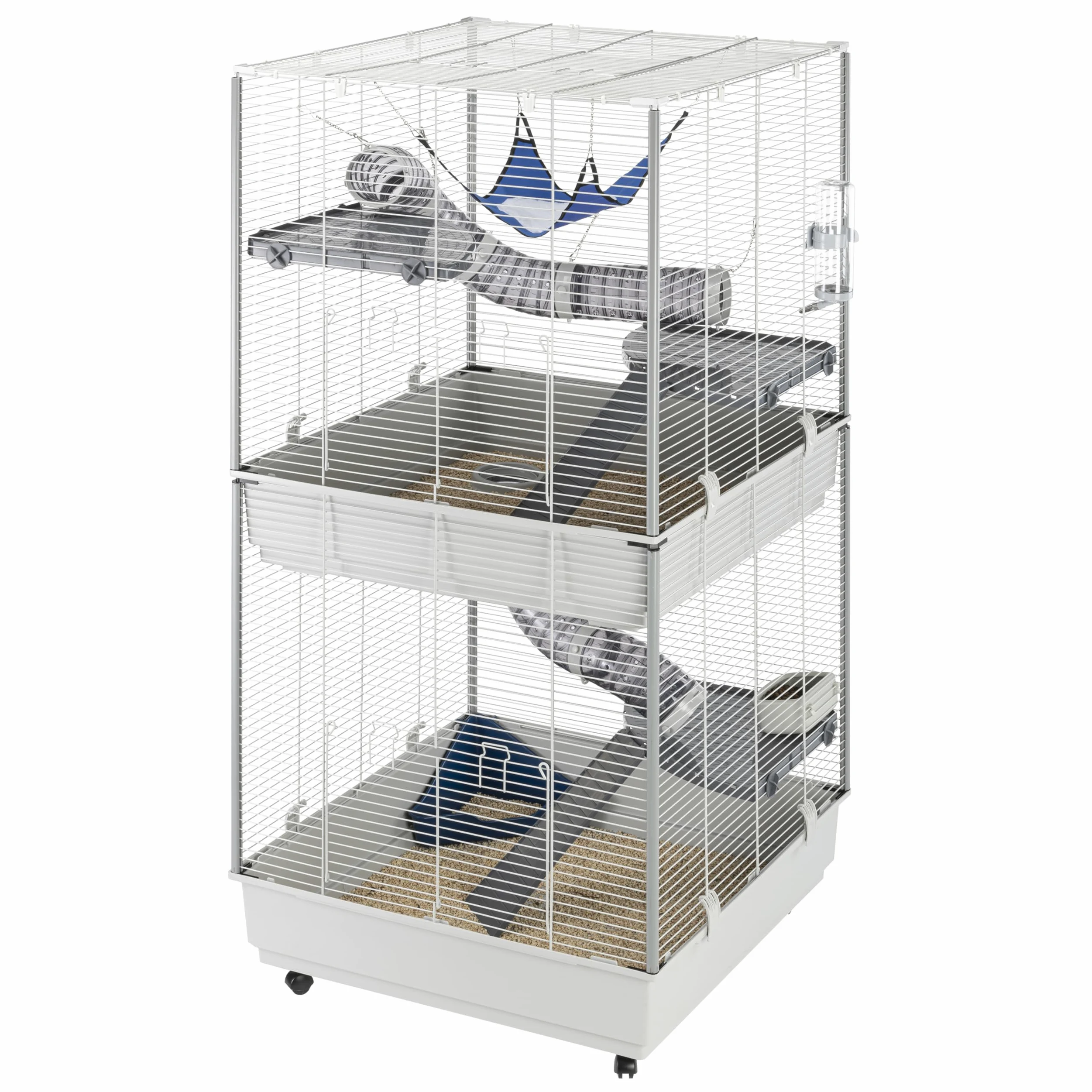 Ferplast Jaula para Hurones FURET Tower, Estructura Vertical en Varios Pisos, Ruedas y Accesorios incluidos, Alambre Pintado Gris y plástico, 75 x 80 x h 161 cm