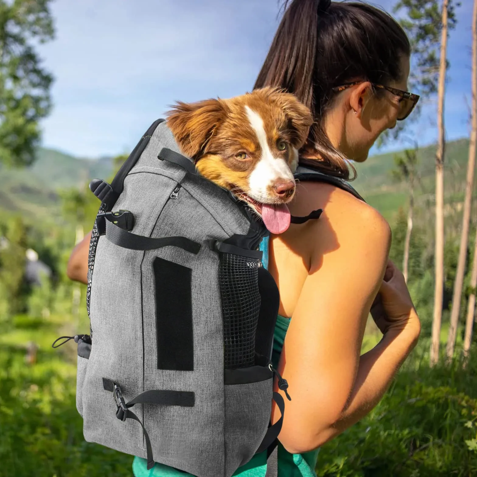 PETCUTE Mochila para Perros Bolsa Transportin Gato Perro Grandes Transpirable Bolsa Portaperro para Caminatas Portátil Viaje hasta 16,5kg Gris