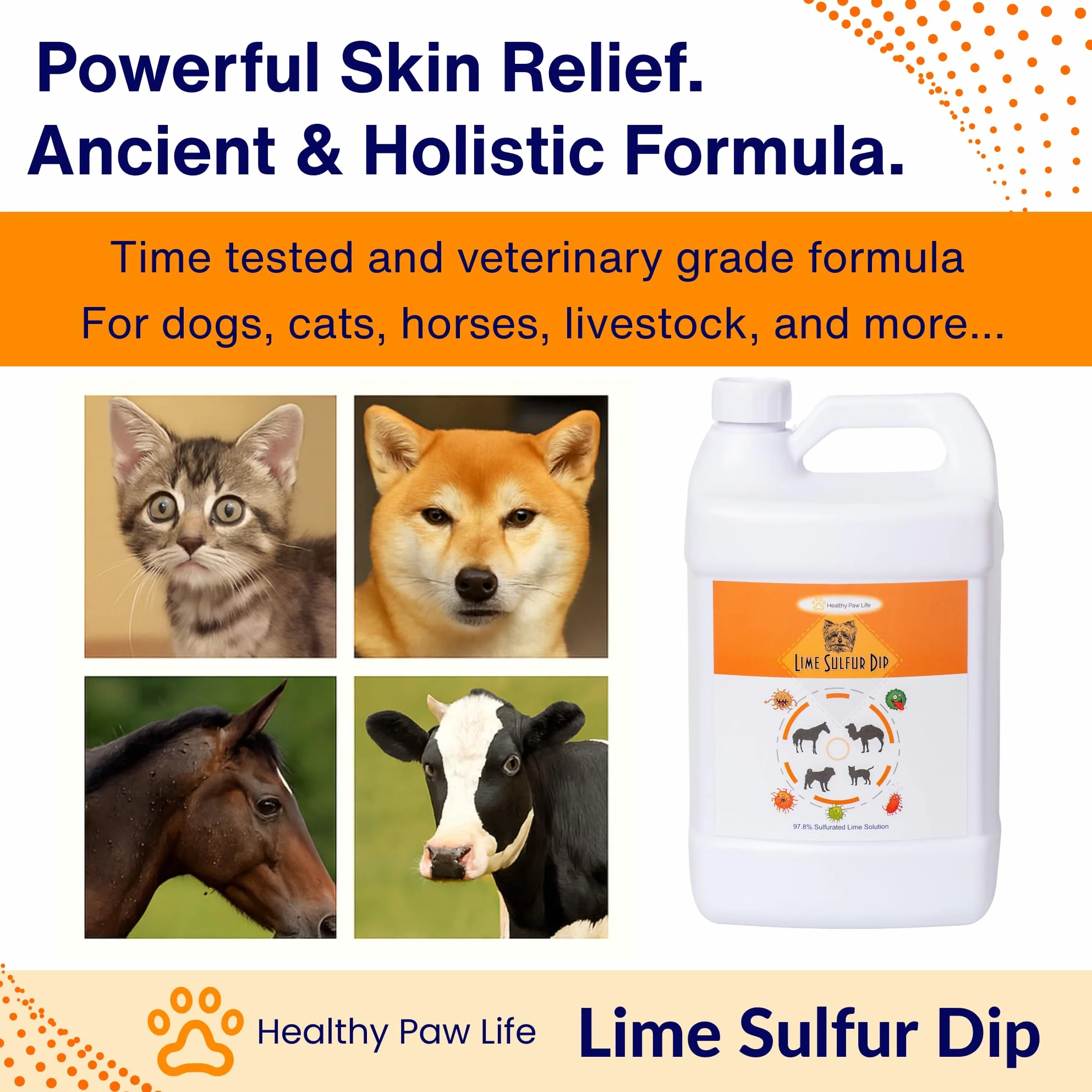 Healthy Paw Life - Lima y azufre Dip - Cuidado de mascotas para piel seca y con picazón - Fórmula extra fuerte - Solución segura para perros, gatos, cachorros, gatitos, caballos (1 galón)