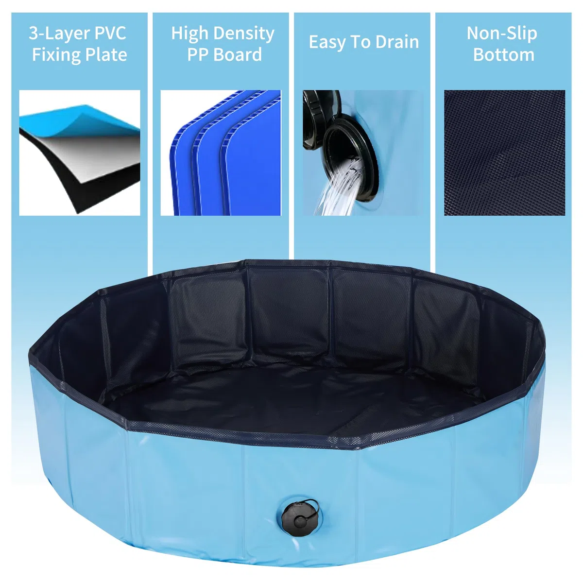 Piscina para Perros, 120 x 30 CM, Piscina Plegable para Gatos, Antideslizante y Resistente al Desgaste de PVC, para Perros Grandes, Medianos y Pequeños