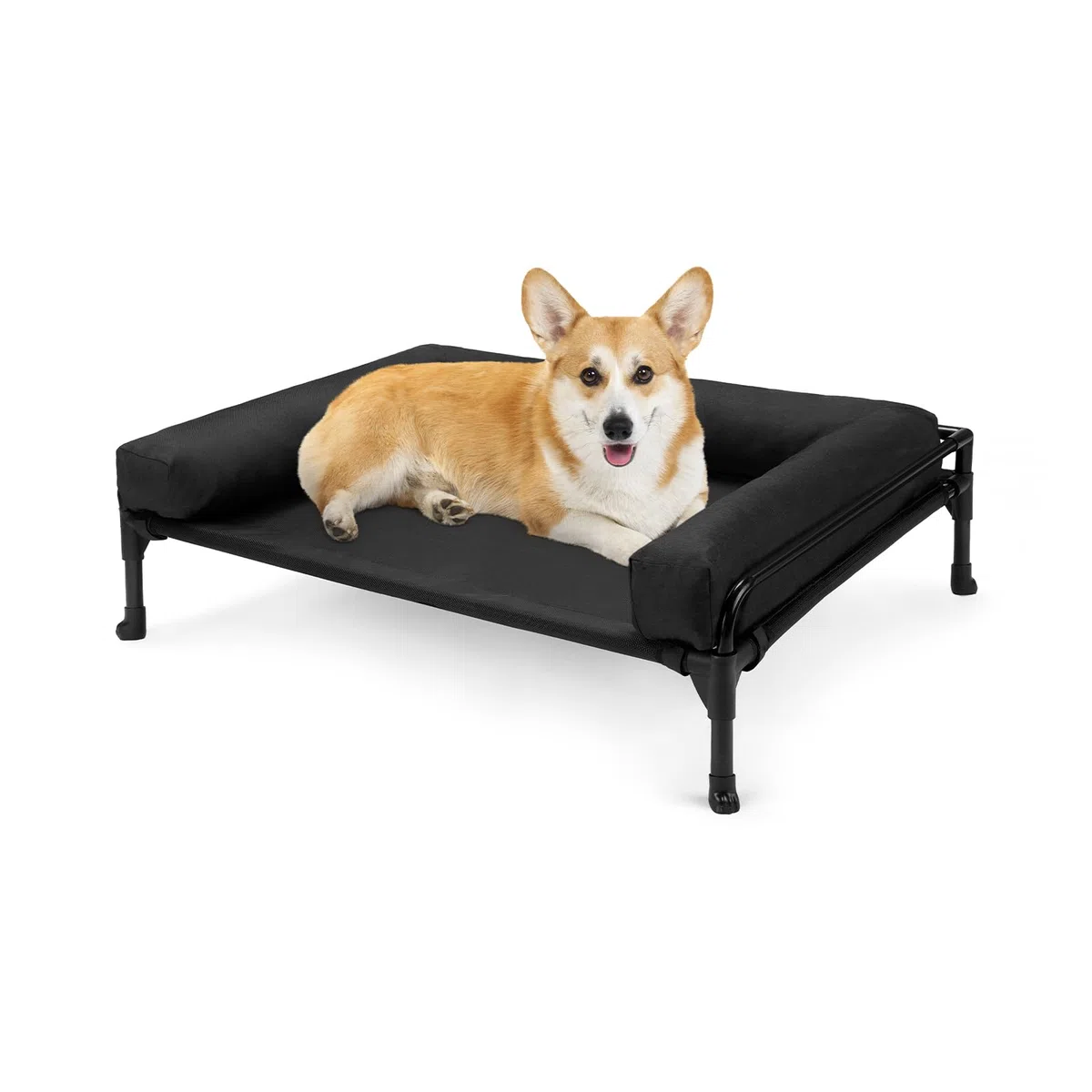 Veehoo Cama Elevada Perro Pequeño, Cama Perro Elevada con Almohadón Extraíble Lavable, Camas Refrescante Perro Camas de Mascotas Transpirable para Exterior Interior, Negro 74 x 46 x 18cm
