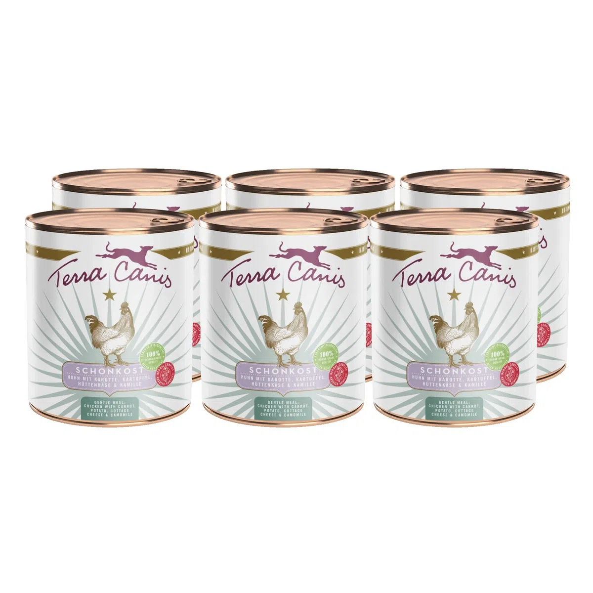 Terra Canis Pollo, Zanahoria y Requesón - alimento gástrico e intestinal, 6x800 g I Ideal para Problemas gastrointestinales Agudos | Ingredientes 100% Human-Grade | sin Cereales