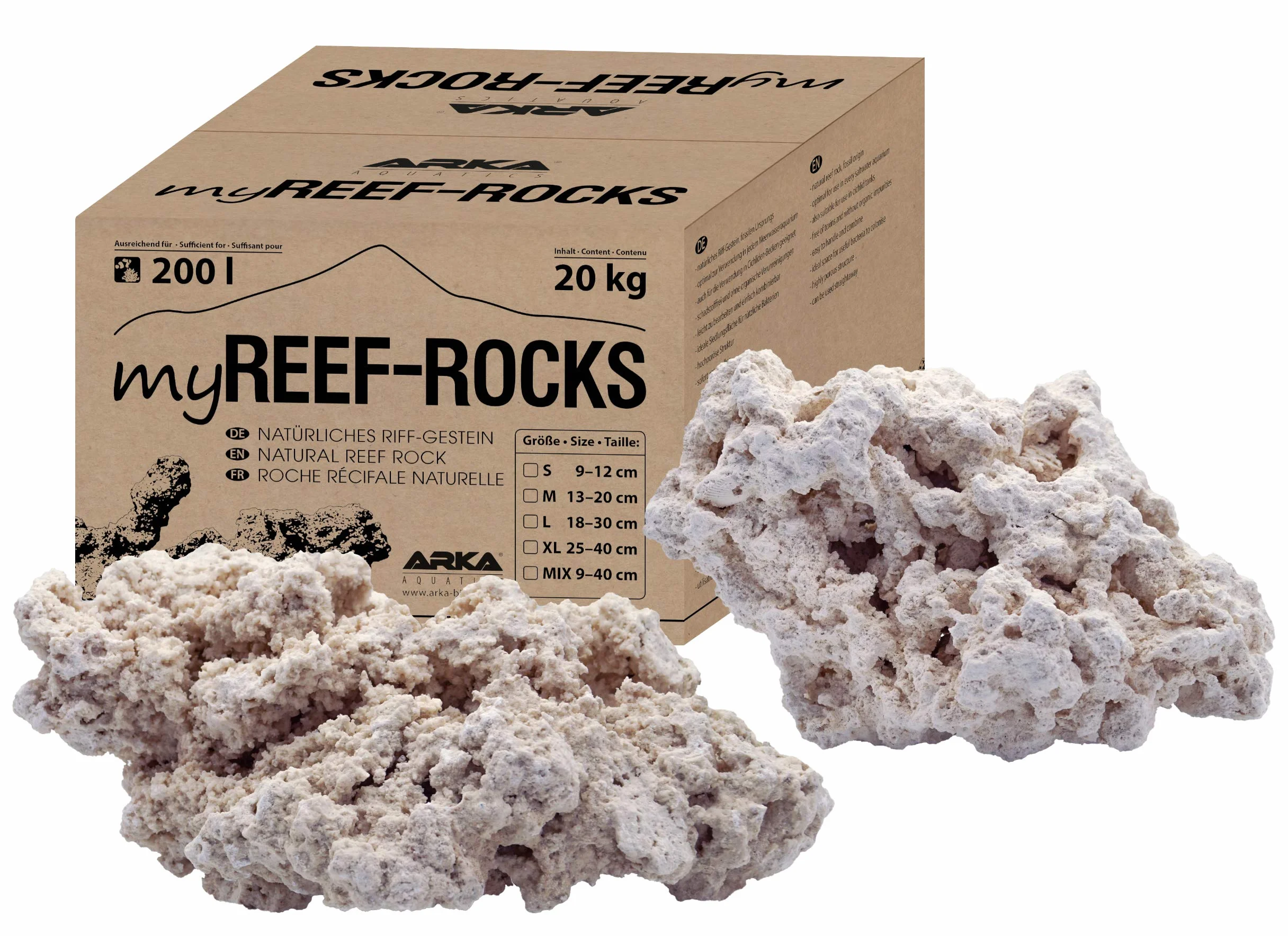 ARKA myREEF-Rocks 20kg / 9-12cm - Roca de Arrecife Natural para montajes auténticos en acuarios Marinos, Libre de sustancias nocivas, Zona de asentamiento Ideal para bacterias.