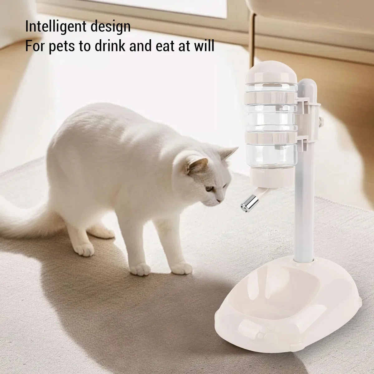 Asixxsix Alimentador de Dispensador de Agua de Pie para Mascotas, Ajustable, Tazón de Gato Perrito de 500 Ml de Capacidad Desmontable para Alimentador Automático de Agua con Soporte