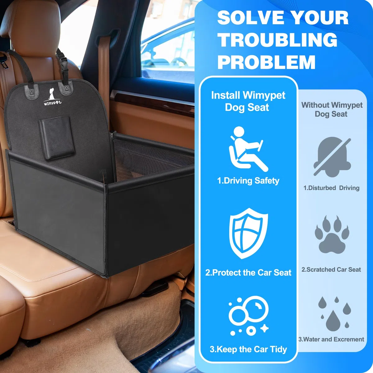 Impermeable Protector de Asiento de Coche para Mascota, Asiento del Coche de Seguridad para Perros Gatos, Material Oxford 600D PVC Inferior con Cinturón de Seguridad para Viaje - 59x49x46 cm