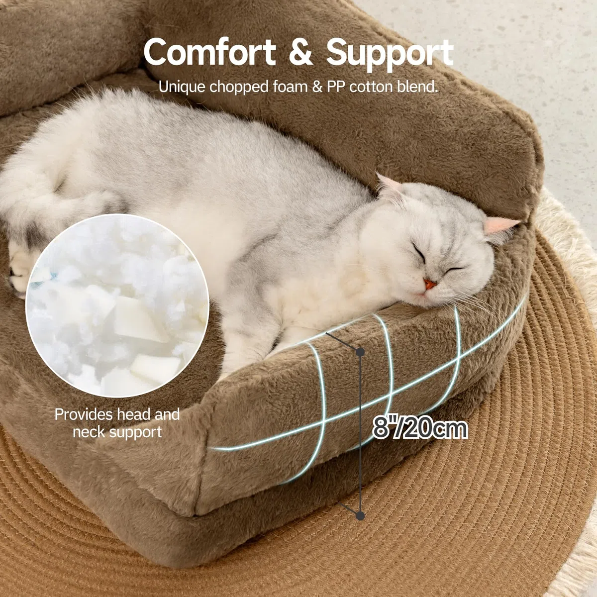 MEWOOFUN Sofá para gatos de interior con funda extraíble lavable y fondo antideslizante para perros pequeños (marrón, 66 x 45 x 35 cm)