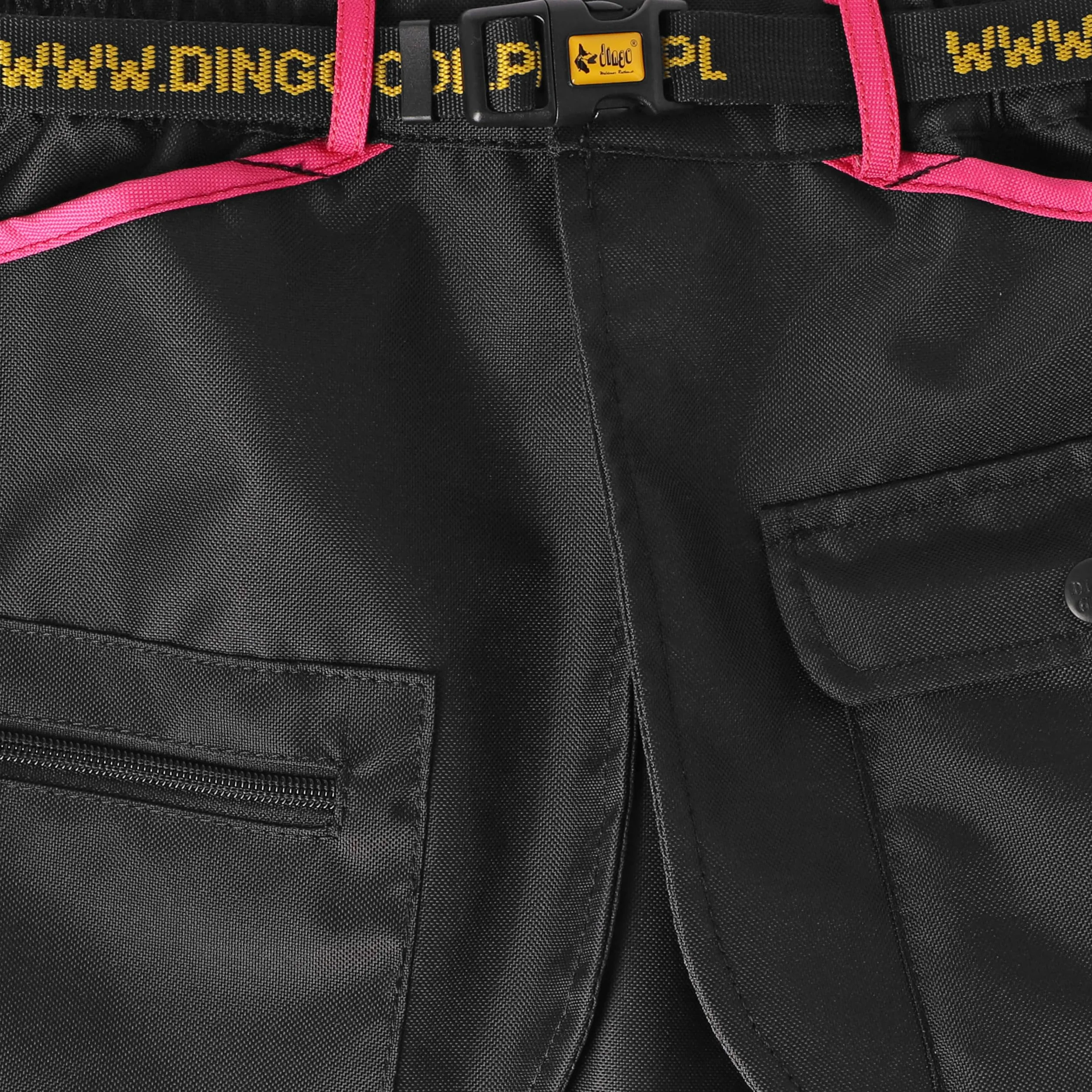 Dingo Waldemar Rutkowski Cinturón de Entrenador Canino Cuatro Bolsillos Prácticos, Cinturón Ajustable para un Ajuste, Impermeable, Negro con Ribete Rosa – Talla S (16470)