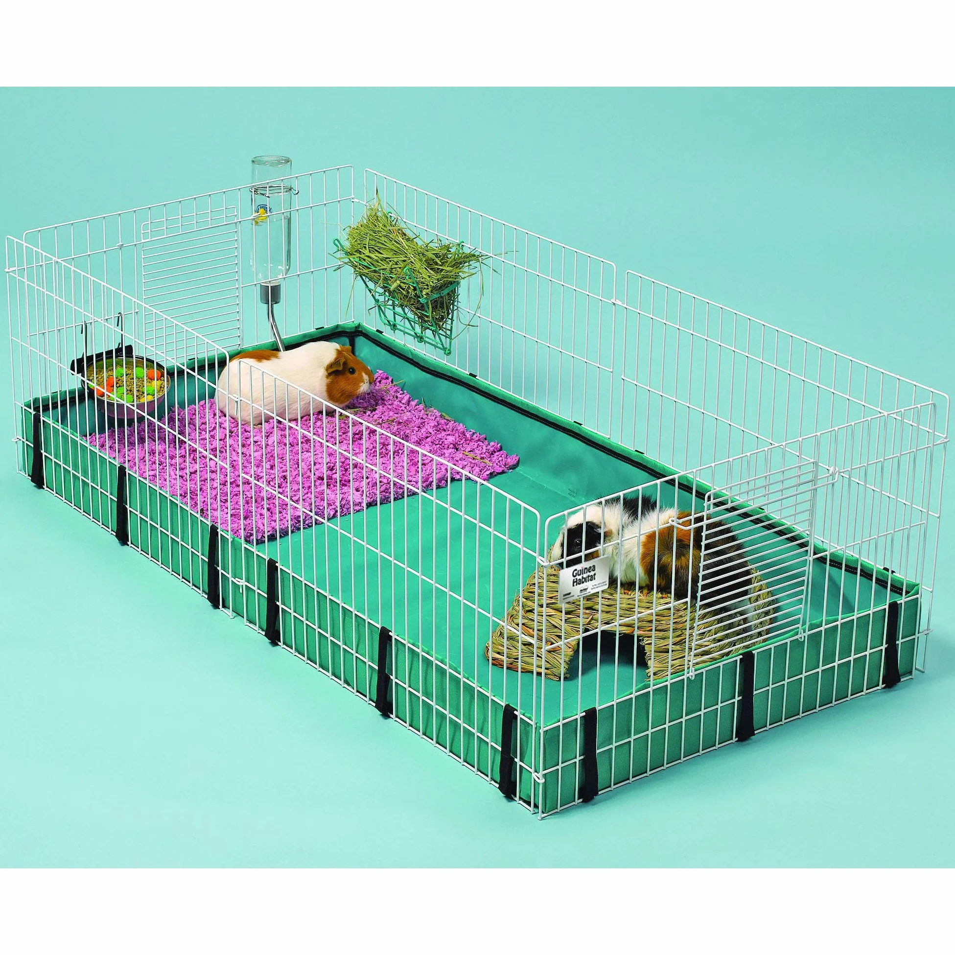 MidWest Homes for Pets Guinea Habitat 171GH - Jaula para cobayas, base de lona de PVC lavable, lados seguros, montaje sin herramientas, jaula ampliable para animales pequeños