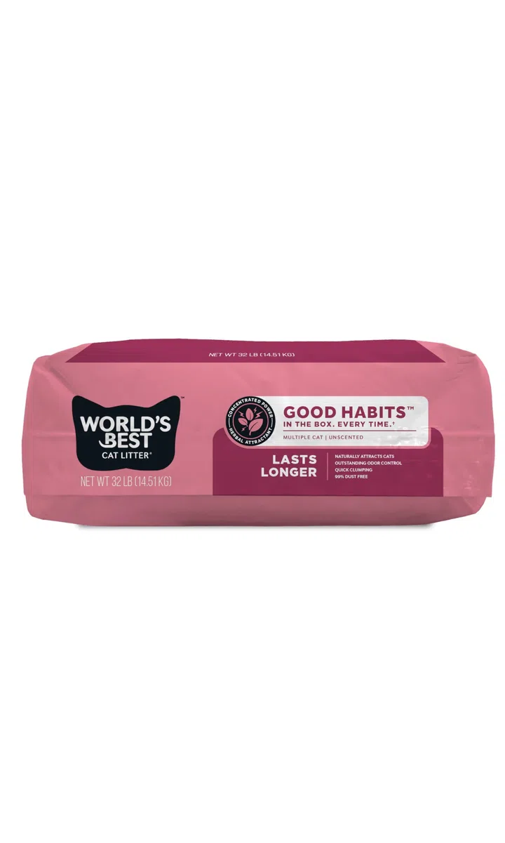 WORLD'S BEST CAT LITTER Good Habits Cat Attract Litter | Atrayente natural a base de plantas | Arena de maíz desechable | Control de olores sin perfume | Bajo seguimiento y ligero | Bolsa de 32 libras