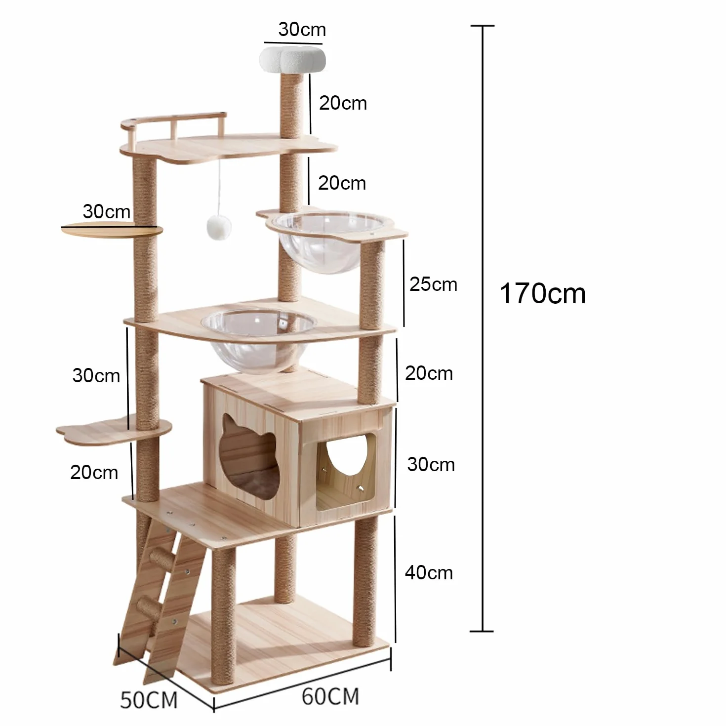 Cat Árbol Rascador para Gatos Grande de 170 cm con 2 Cápsulas Espaciales, 14 Columna Rascadora, Escalera, Cueva, Juguete para Gatos, Plataformas de Felpa - Rascador para Gatos.