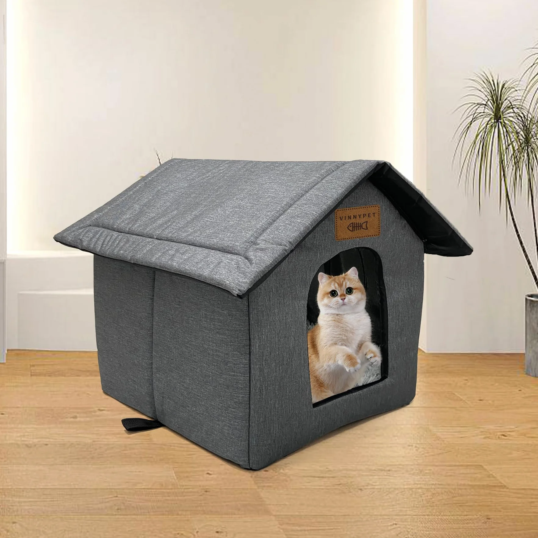 Casa para gatos para exteriores, impermeable, resistente a la intemperie, refugio para mascotas con cojín de felpa para gatos y perros callejeros, 45 x 40 x 45 cm