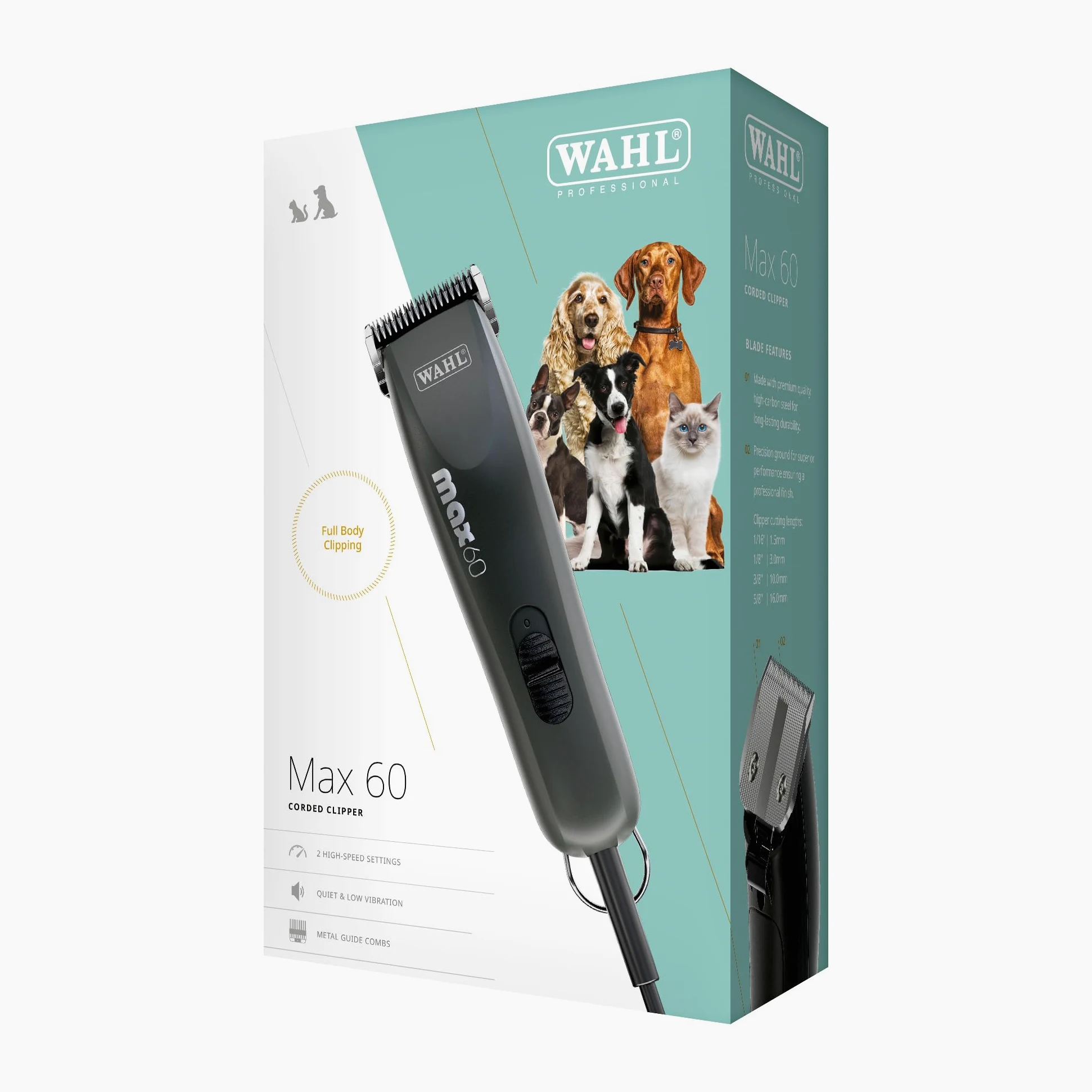 Max 60 - Herramienta profesional de aseo para mascotas - Cortadora para perros y gatos, baja vibración, ligera