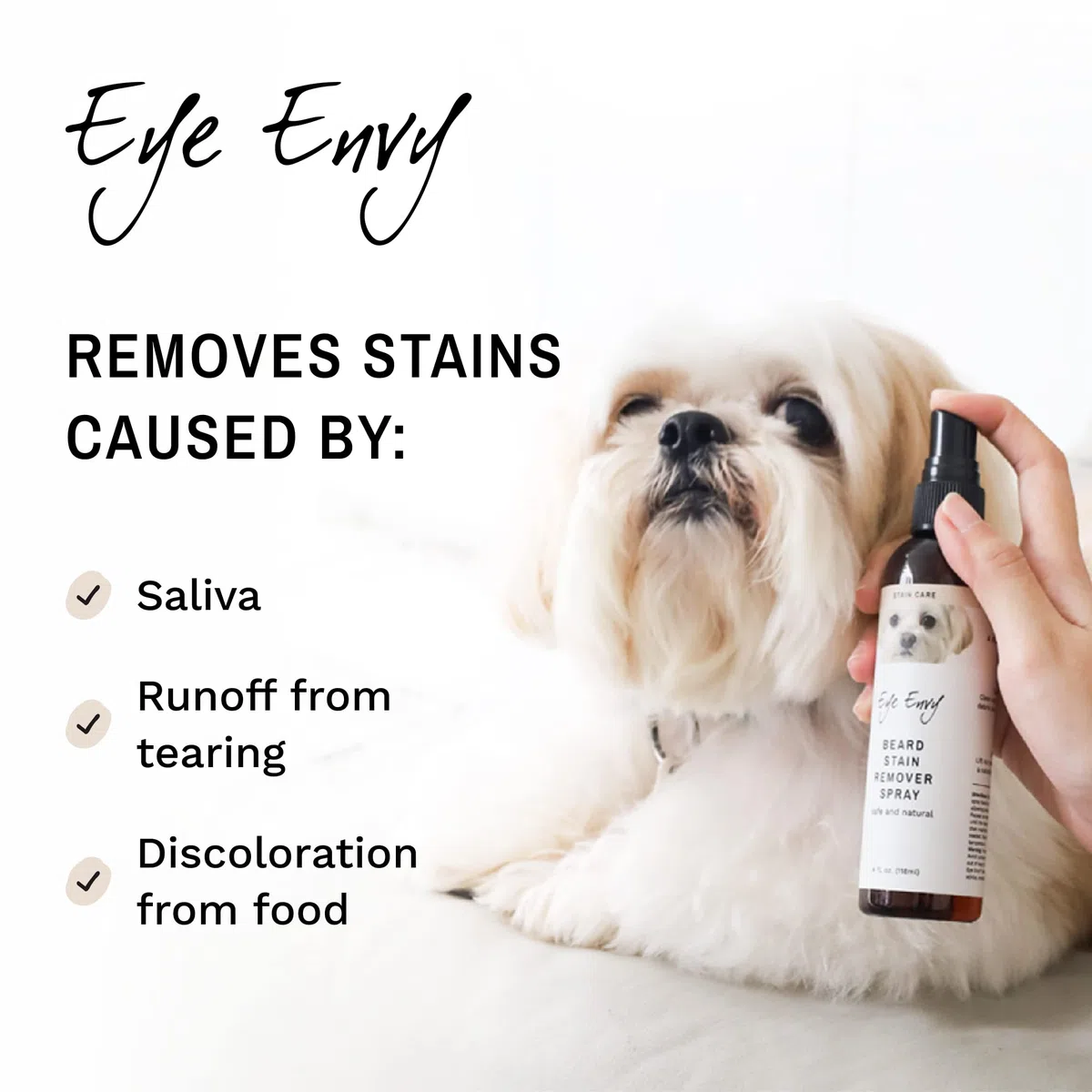 Eye Envy Spray quitamanchas para Barba para Perros/Gatos|100% Natural y Seguro|Elimina Las Manchas de babeo, Saliva, Comida, escorrentía de desgarro|Trata la Causa de Las Manchas <4oz