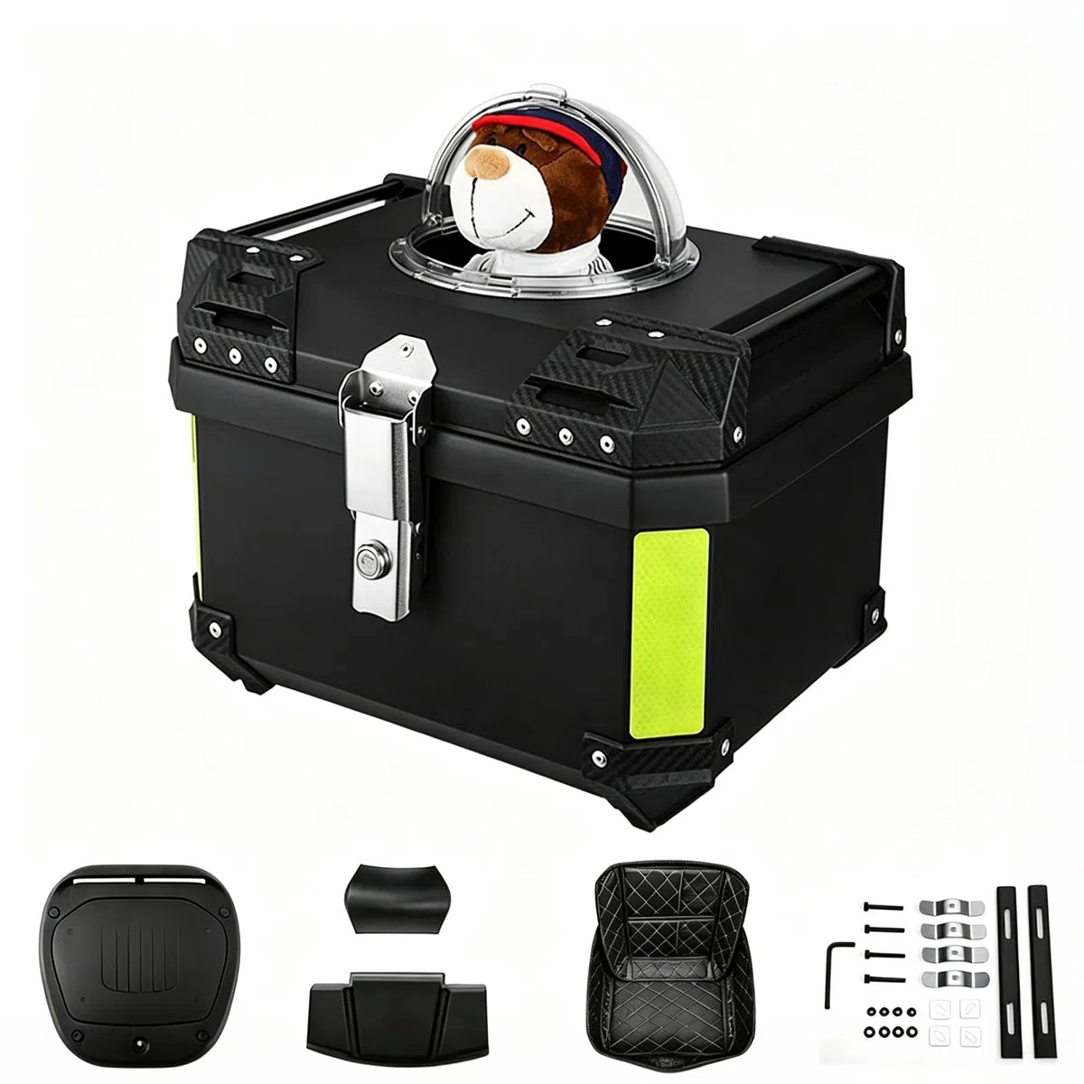 Transportin Perro Moto Muy Resistente PP Material Resistente a Impactos Incluye Base y Respaldo, para Portaequipajes Traseros de Moto y Patinete Eléctrico(A,57L)