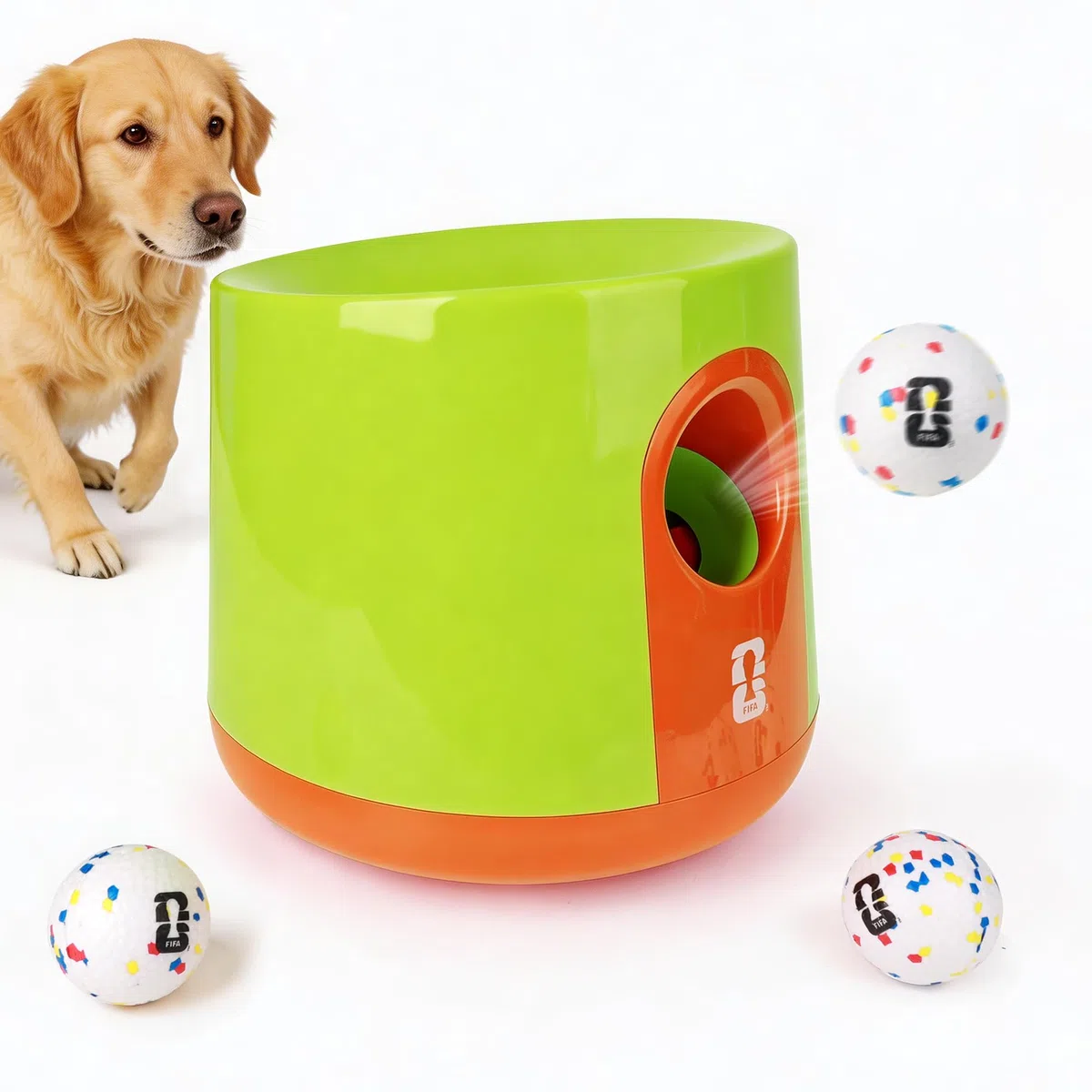 Edición oficial de la Copa Mundial de la FIFA 2026, lanzador automático de pelotas para perros con 3 pelotas de fútbol de goma, máquina lanzadora de pelotas, juguete interactivo para perros para