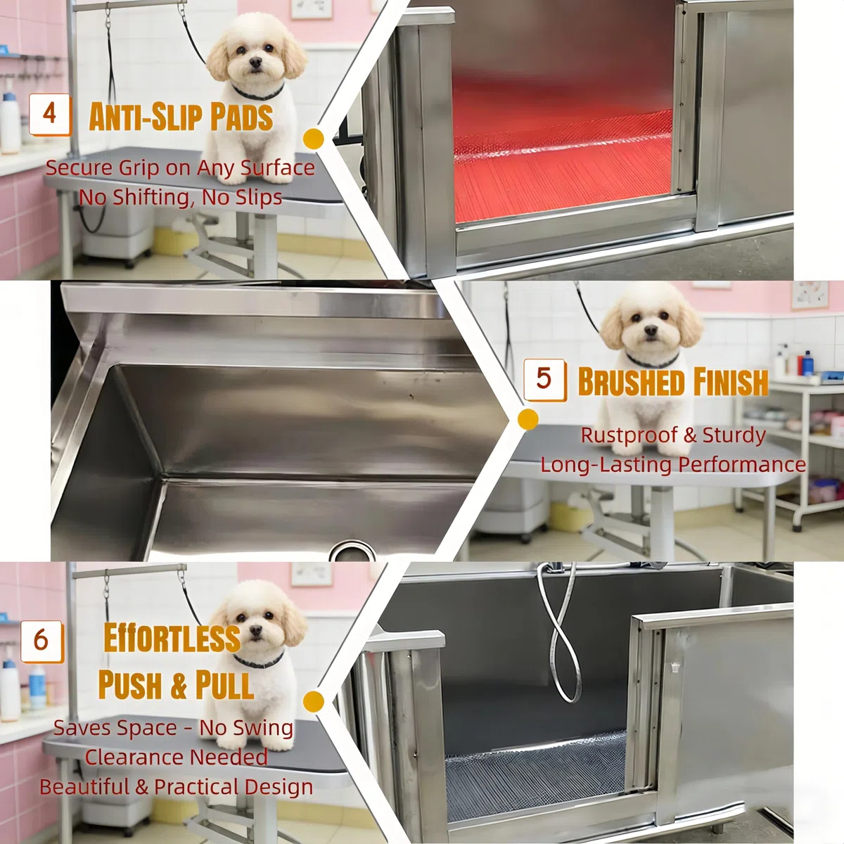 Genérico Estación de Lavado para Perros de Acero Inoxidable Bañera Profesional – con Puerta Corredera, Escalera y Grifo Extraíble Alfombrilla Antideslizante-Bañeras Profesionales