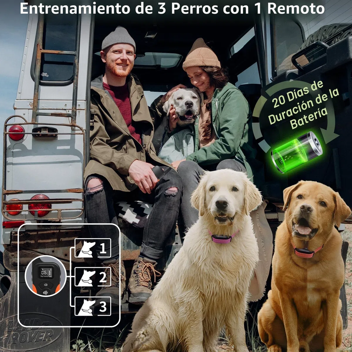 Collar vibratorio Descarga para Entrenamiento de 3 Perros, Collares de Entrenamiento para Perros de 3300 pies con vibración (