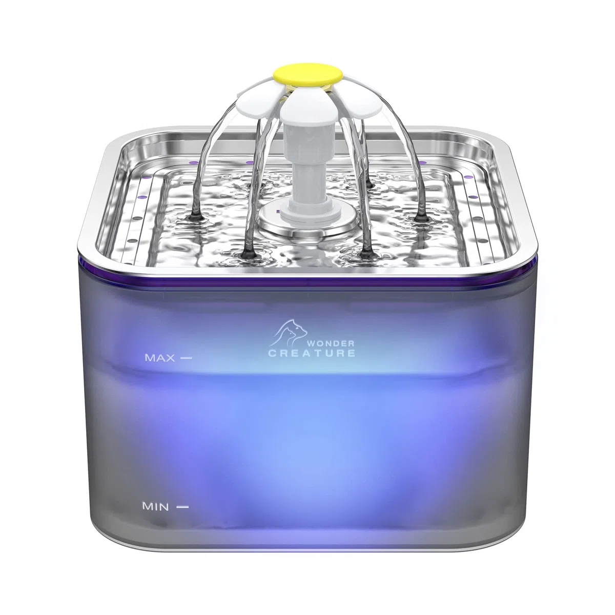 Fuente de agua de cristal para gatos, de acero inoxidable, 3 L, fuente para mascotas con luz LED para gatos y perros (gris)