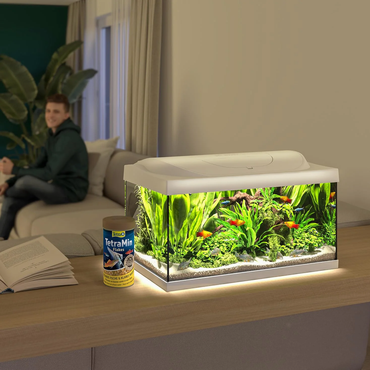 Tetra Starter Line LED 54L Acuario de Inicio Blanco, Bombilla LED con Modo luz Diurna/Nocturna