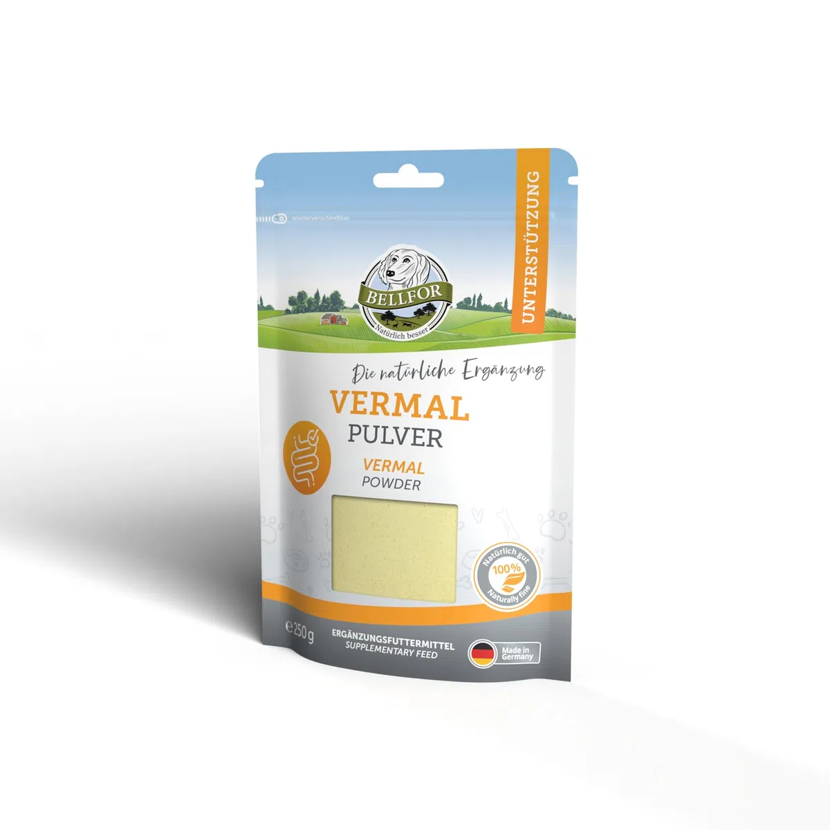 Bellfor Vermal Polvo Suplemento para Perros - 250 g. Antiparasitario para Perros. Ayuda contra la Giardia, Mejora la Dieta y Reduce el Riesgo de Colonización de Gusanos y Parásitos Intestinales