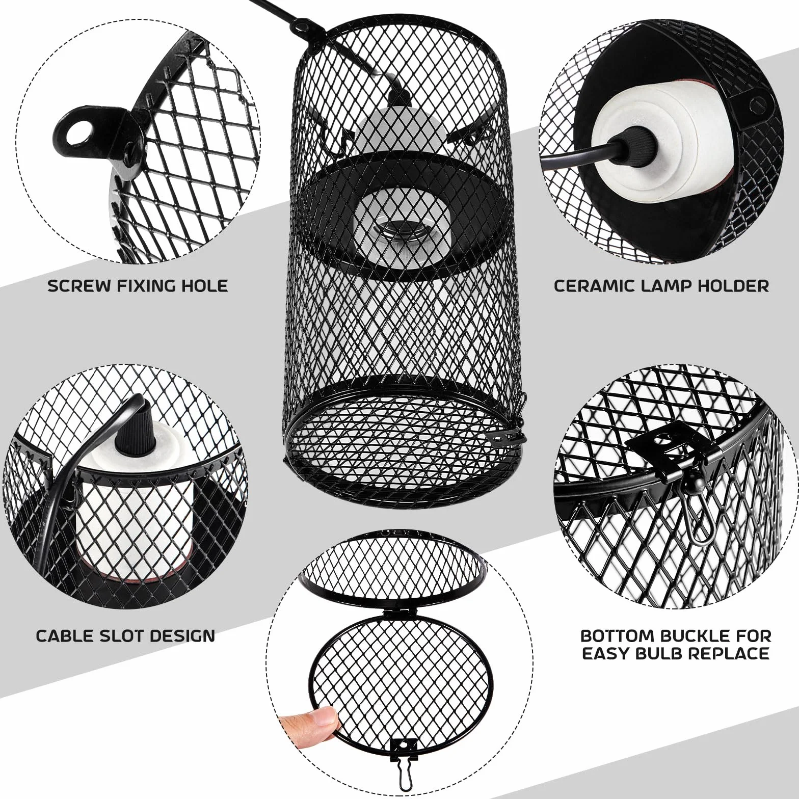 2 protectores de lámpara de calor para reptiles con emisor de calor de cerámica de 150 W, soporte de lámpara de calefacción antiquemaduras, jaula de malla, pantallas de protección para reptiles