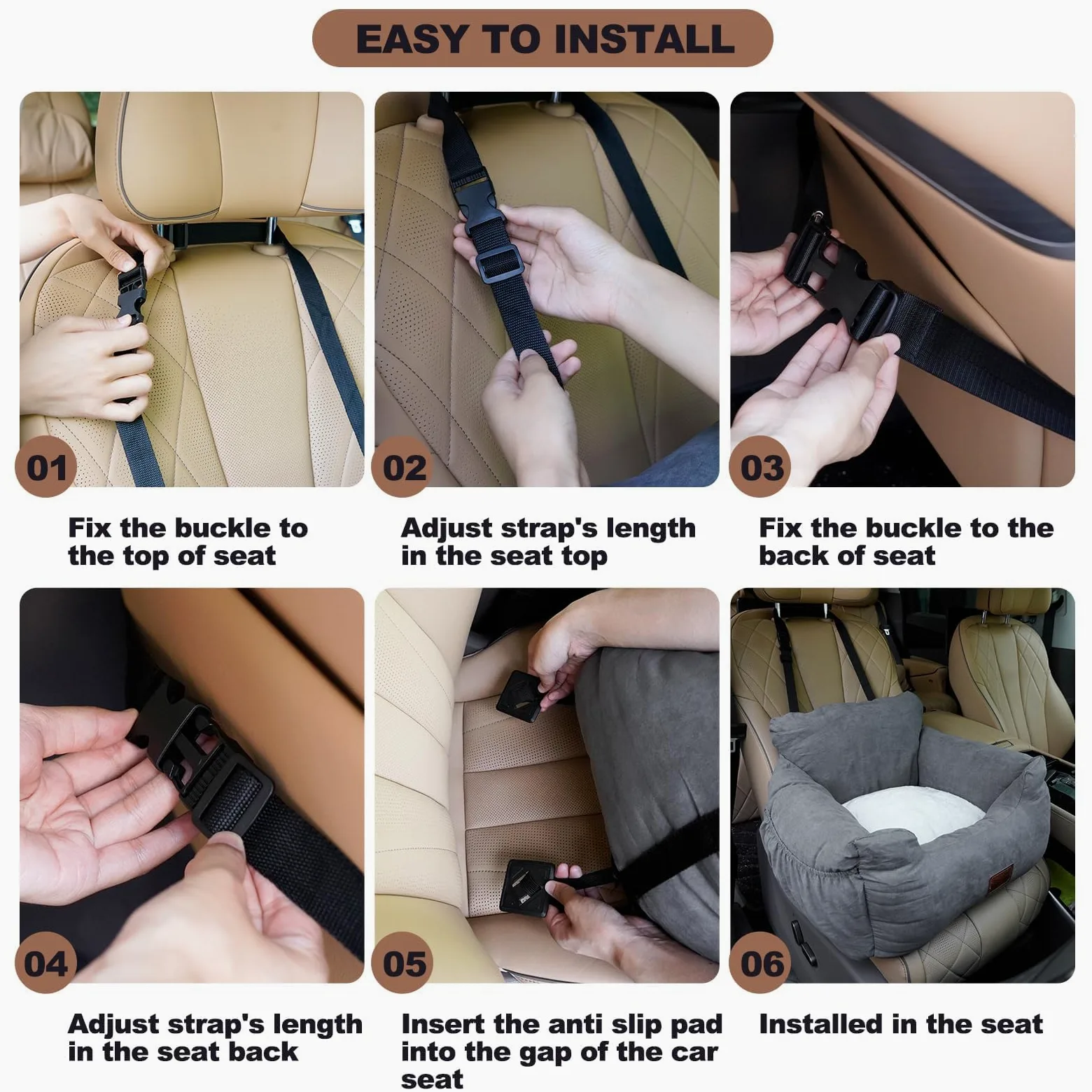 Asiento Perro Coche Pequeño Mediano,Asiento Elevador de Coche para Perros y Gatos,Asiento de Seguridad para Mascotas con Bolsa de Almacenamiento de Arnés, se Puede Desmontar (Gris, Medio)