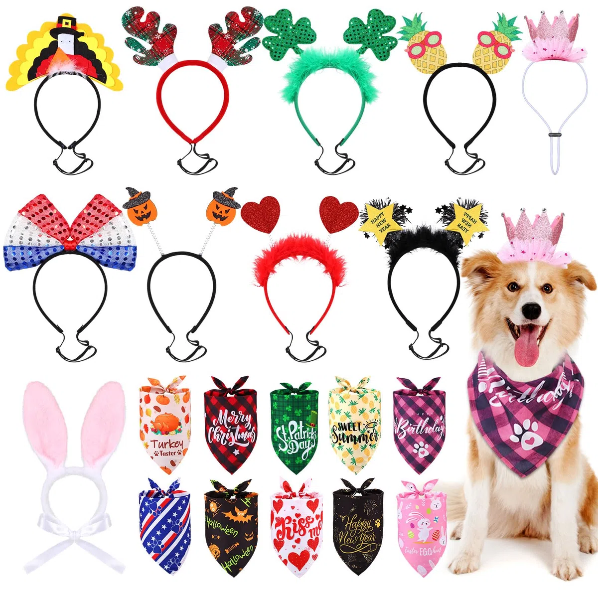 Dansydaisy 20 bandanas de Navidad para perro, accesorios de disfraz para mascotas, bufanda ajustable para perro, bandanas para Halloween, Acción de Gracias, Navidad, bufanda grande para mascotas,