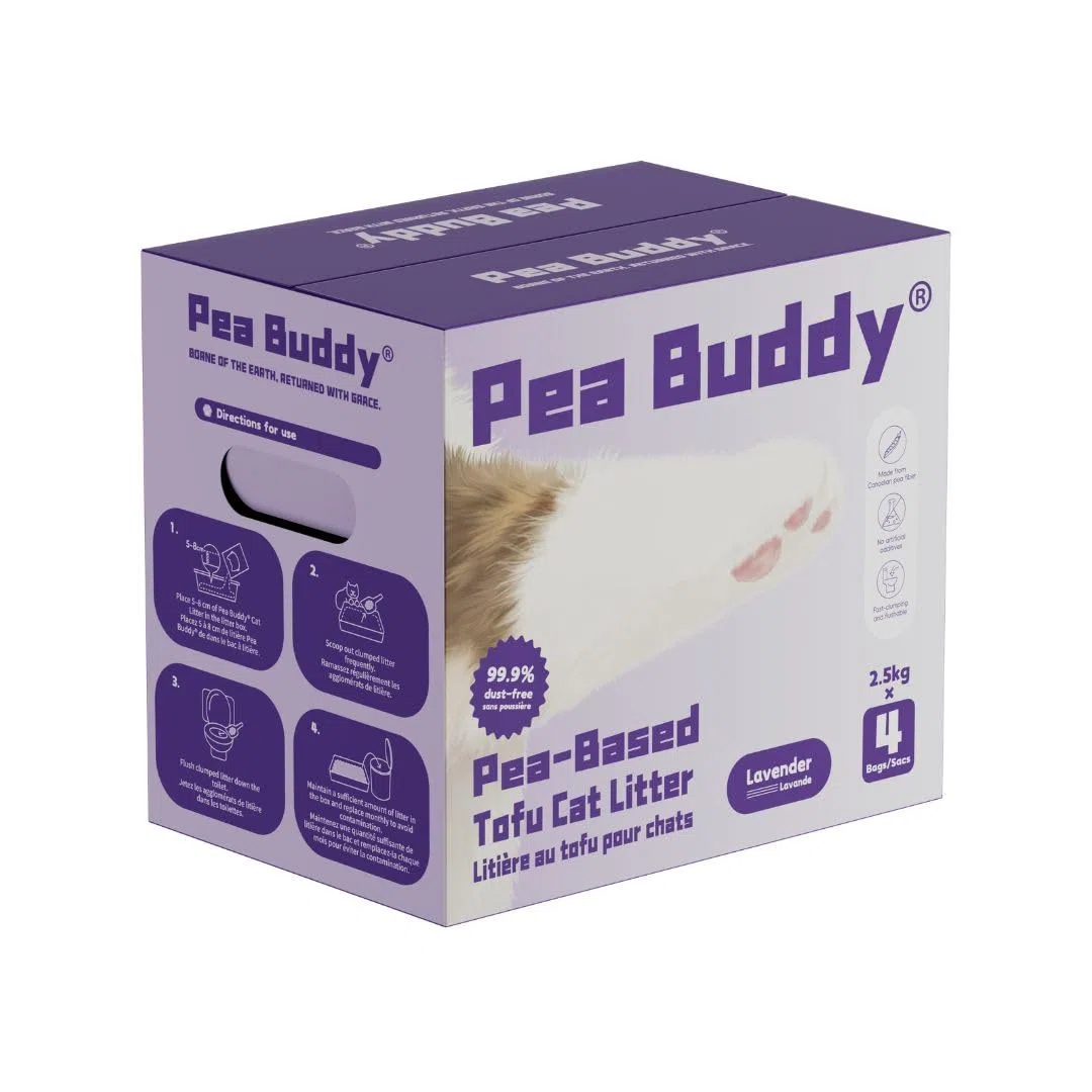 Arena para gatos de tofu a base de guisantes, arena para gatos sin polvo, bajo seguimiento y control natural de olores, desechable (4 bolsas, lavanda)