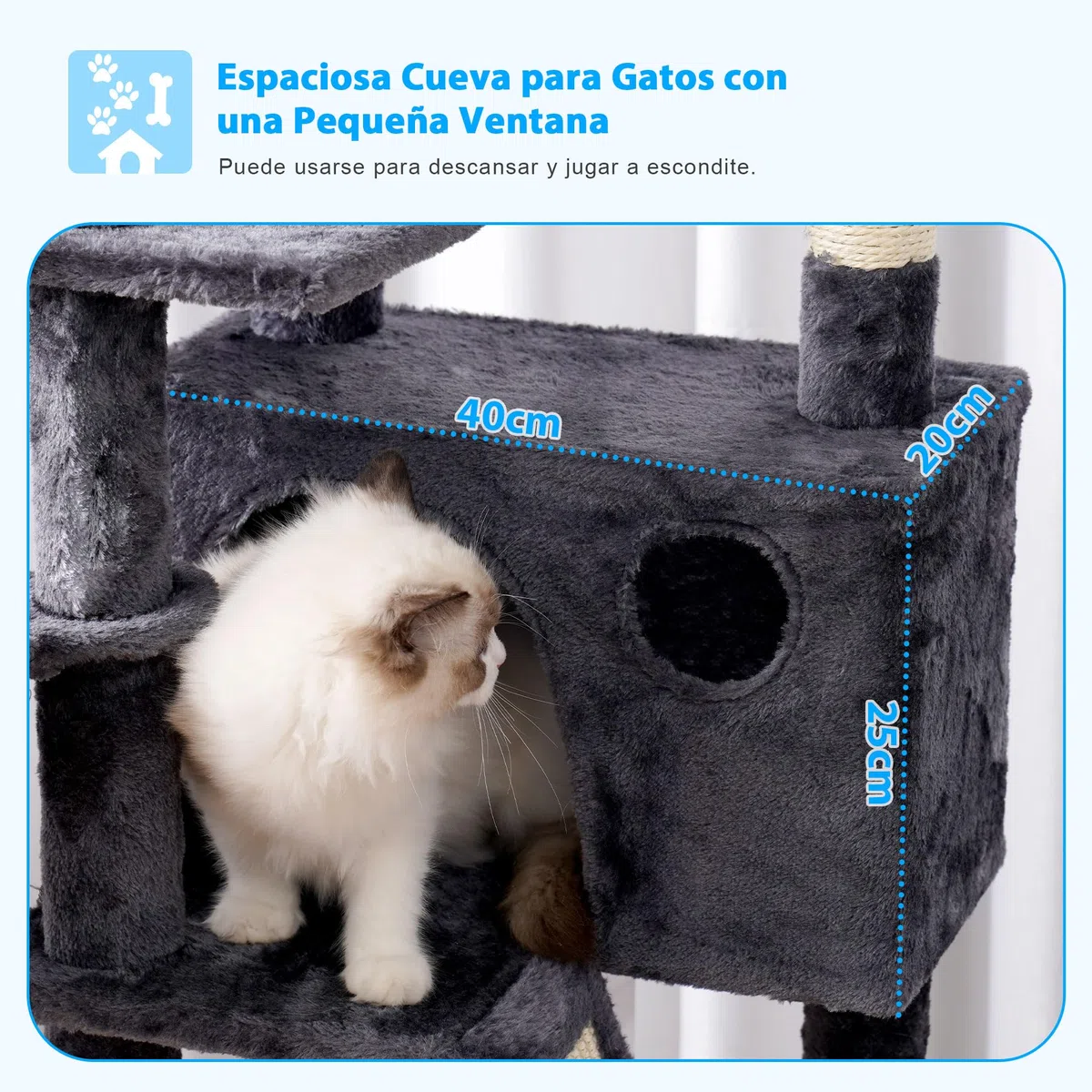 Hey-brother Árbol rascador de 135 cm, para Interior, con Plataforma Acolchada, Pelota de Juguete, Cuevas, Hamaca y sisal, Color Gris Ahumado MPJ019-SG