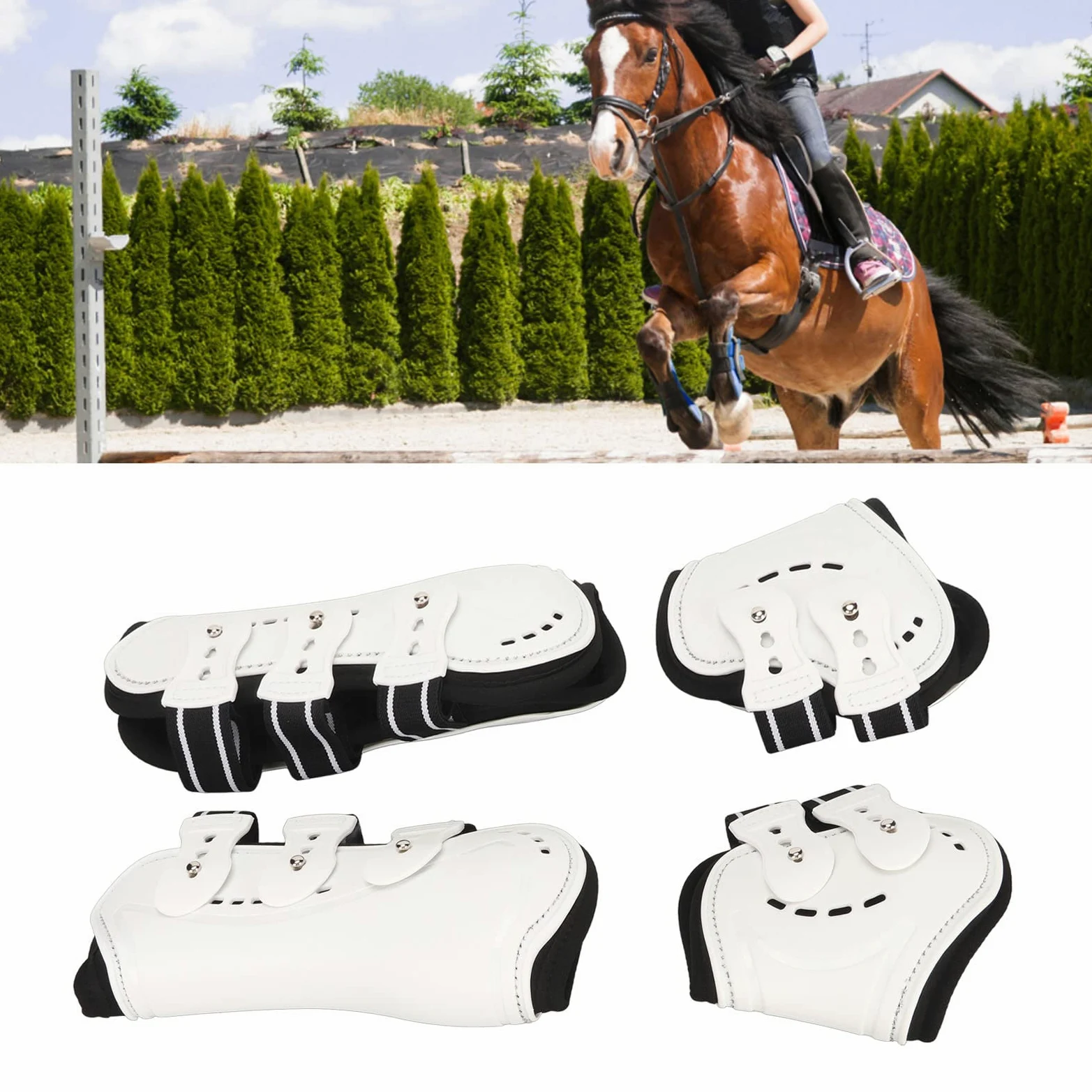 TOPINCN Polainas Delanteras para Caballos, Hebilla de Sujeción Estable con Absorción de Sudor Frontal Abierta Blanca Botas de Tendón de Caballo Ajustables para Saltar (L)