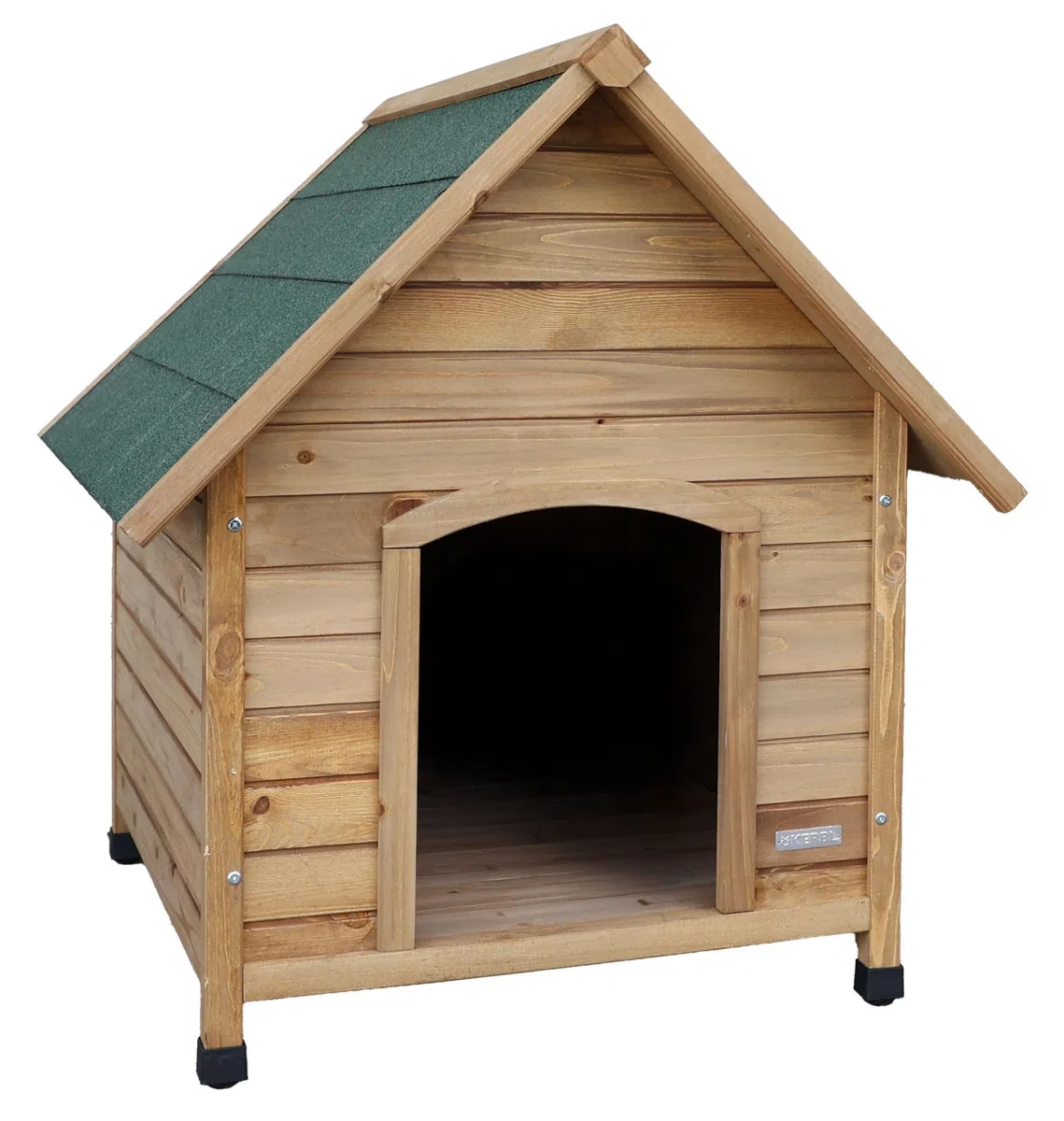 Kerbl Pet Caseta de perro, casa de perro, marrón/verde, 85x73x80 cm, madera, resistente a la intemperie, perros, patas regulables en altura, techo de betún