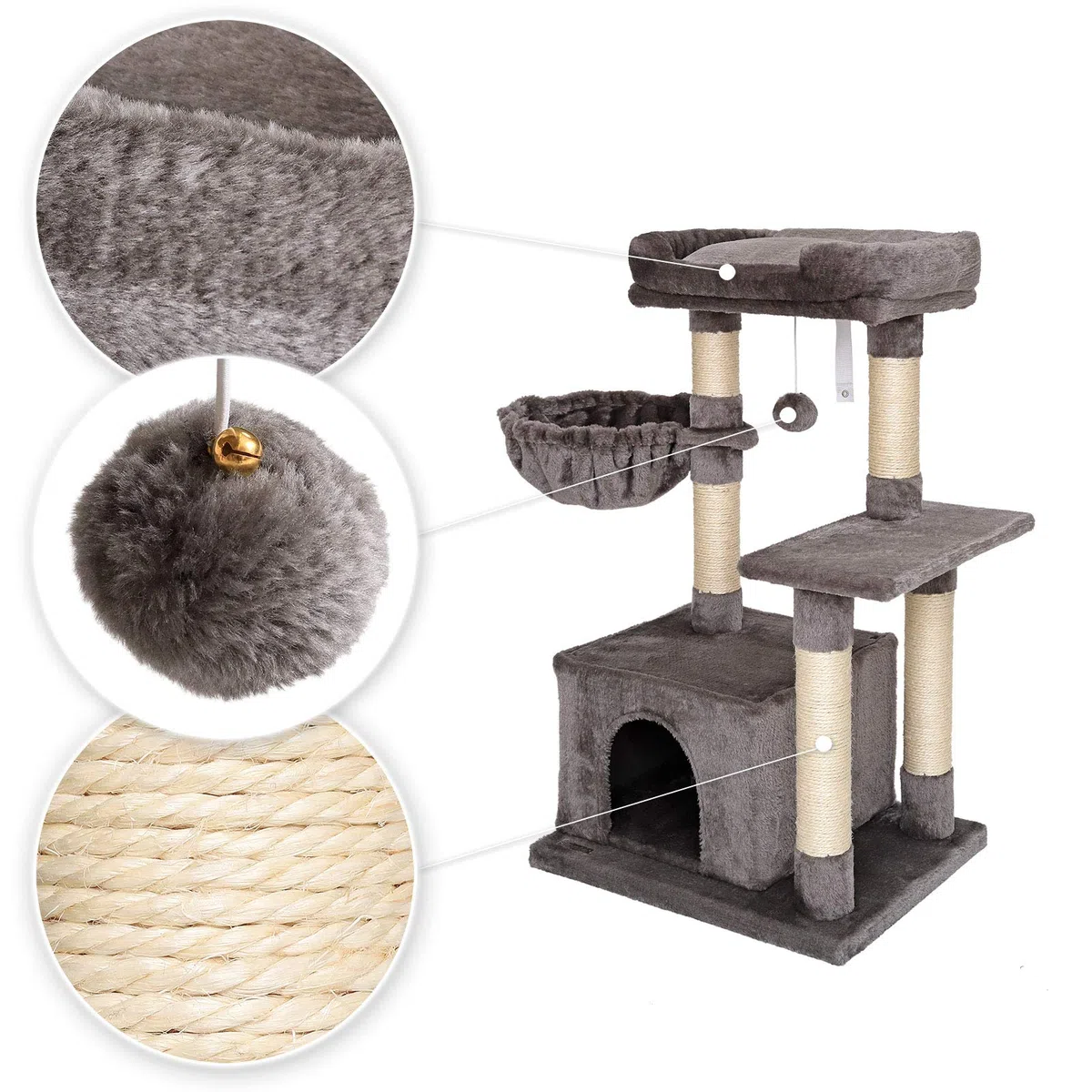 lionto Árbol rascador para Gatos Altura 85 cm, Gris Oscuro