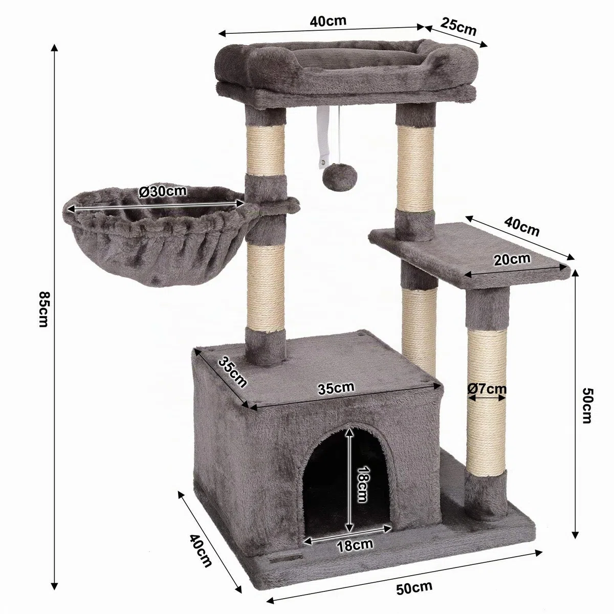 lionto Árbol rascador para Gatos Altura 85 cm, Gris Oscuro
