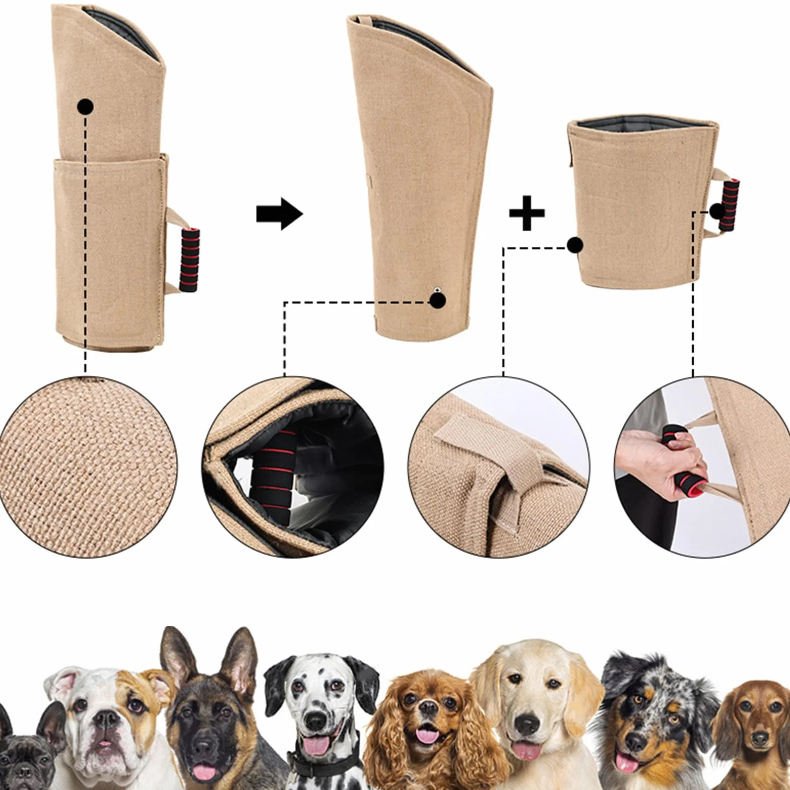 Funda de entrenamiento para mordeduras de perros pequeños a grandes, protectores de brazo acolchados, para policías, hogares, entrenadores de perros