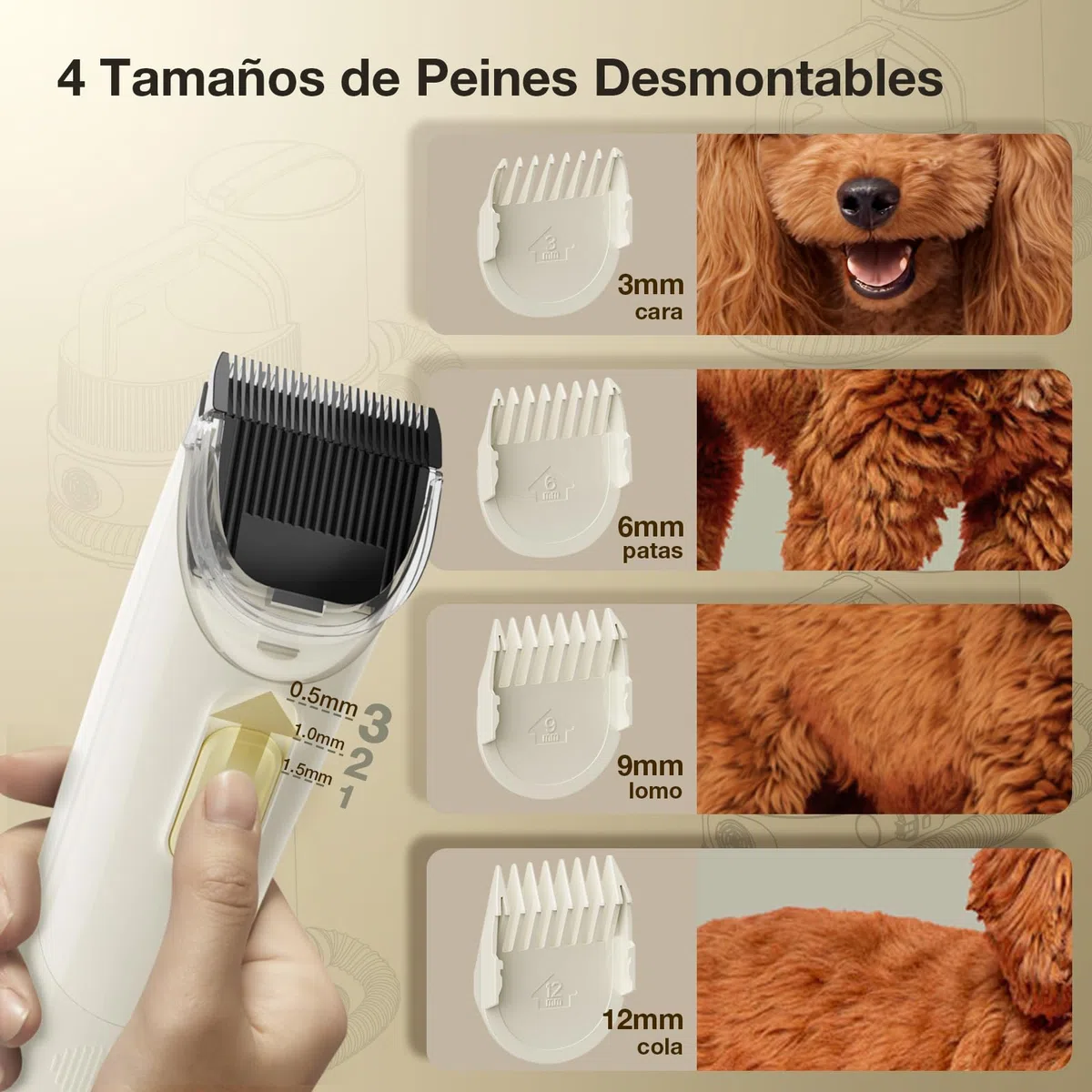 Maquinilla Eléctrica para Perros 7 en 1 con Aspirador de Pelo–Cortapelos Mascotas Silencioso 2,5L,Cepillo Aspirador para Perros y Kit de Higiene Profesional Amarillo