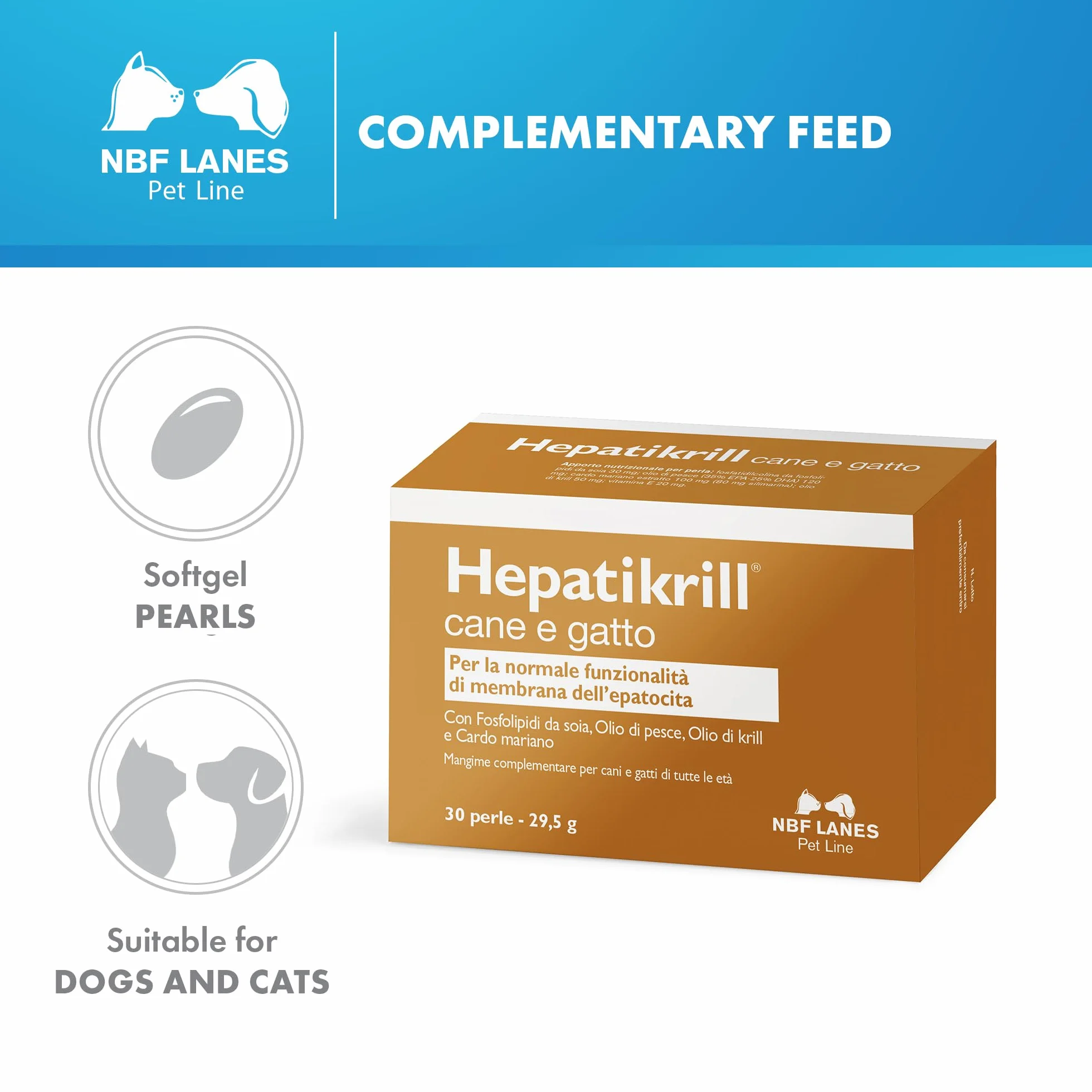NBF Lanes | Hepatikrill Perro y Gato, 30 Perlas Apetibles, para la Funcionalidad Normal de la Membrana del Hepatocito