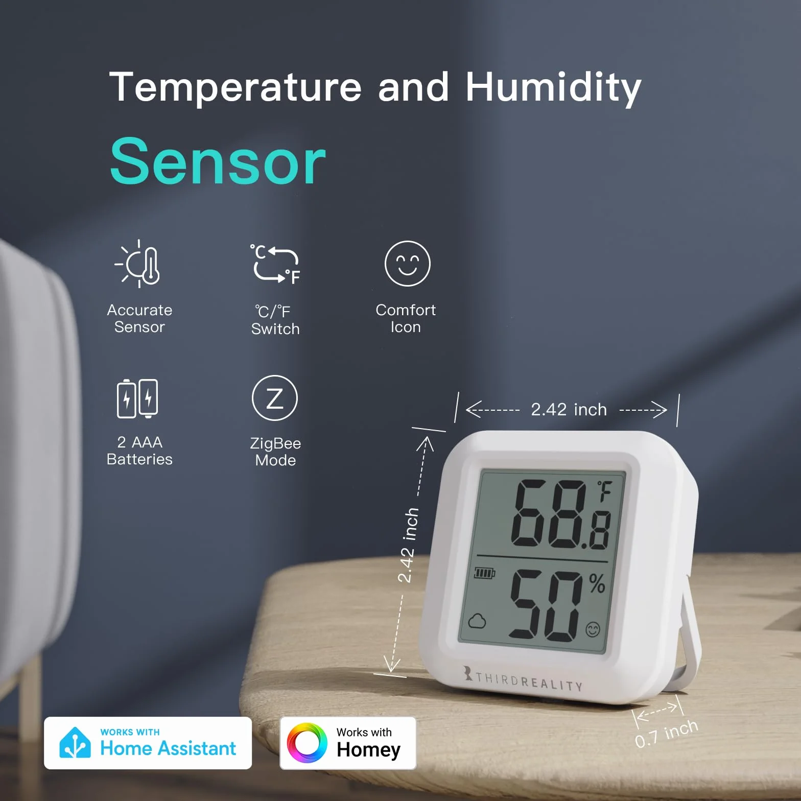THIRDREALITY Zigbee Sensor de temperatura y humidity 2 paquetes con pantalla LCD digital, ZigBee Hub required registros de aplicaciones, monitoreo remoto, pilas AAA incluidas