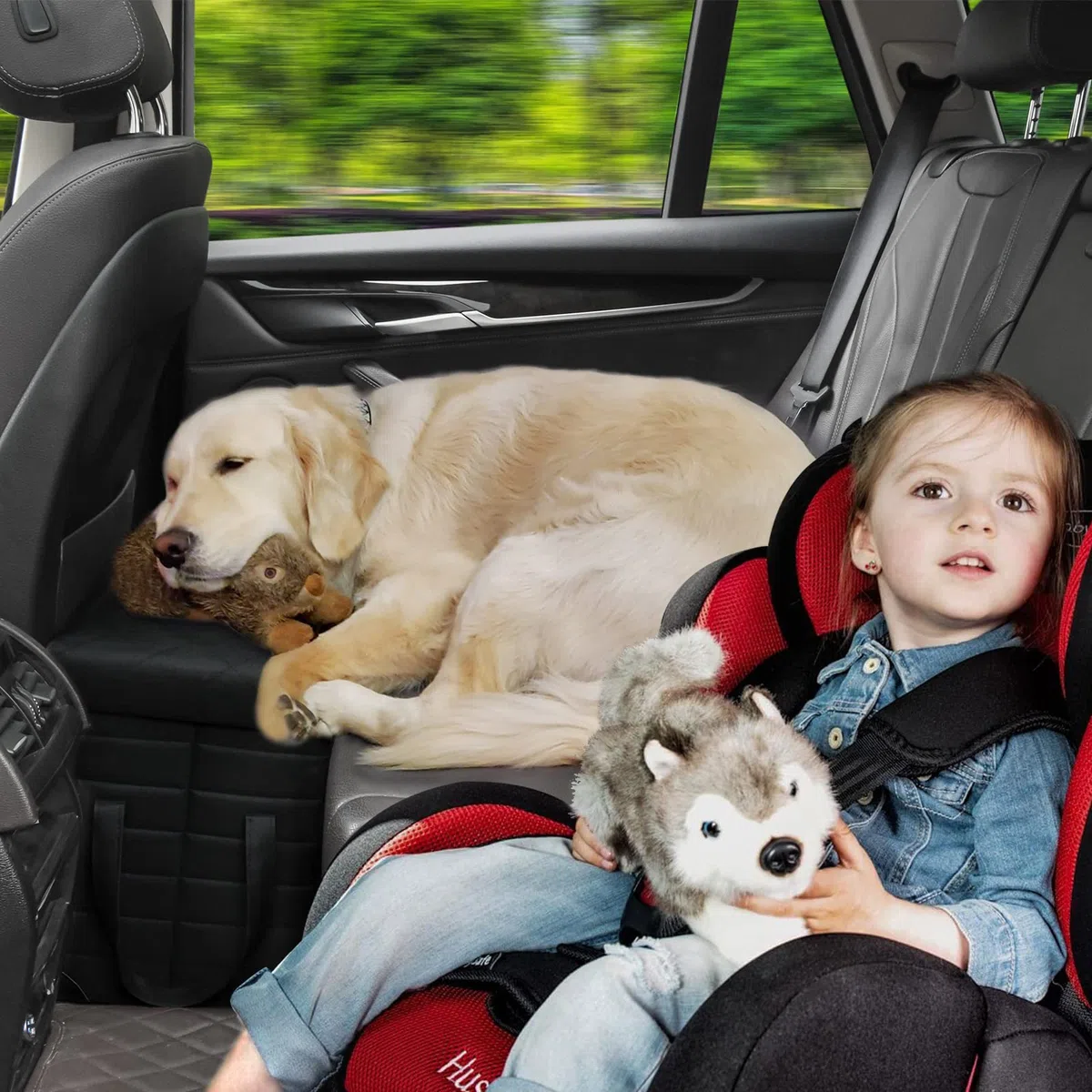 LIONROGE Extensor de Asiento Trasero de Coche para Perros Grandes de hasta 200 Libras, Extensor de Asiento Trasero y Delantero con Almacenamiento, Evita Que Tus Perros se caigan del Asiento