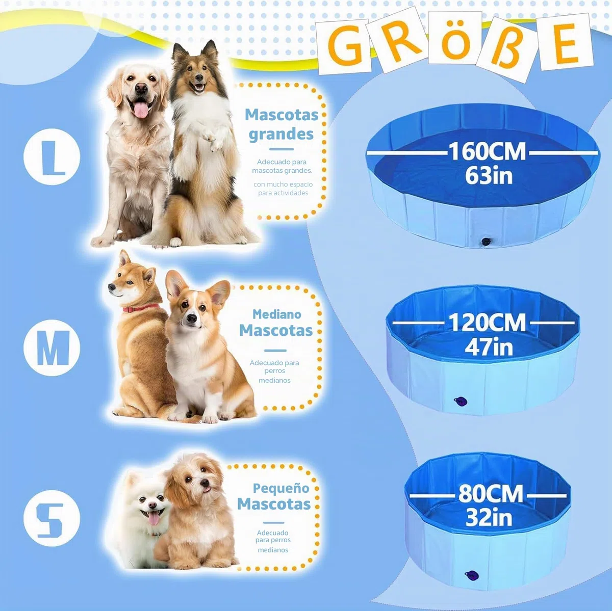 Piscina para perros, piscina plegable, resistente e impermeable para perros pequeños, medianos y grandes Bañera antideslizante con superficie resistente al desgaste para gatos y perros (XL-160*30cm)