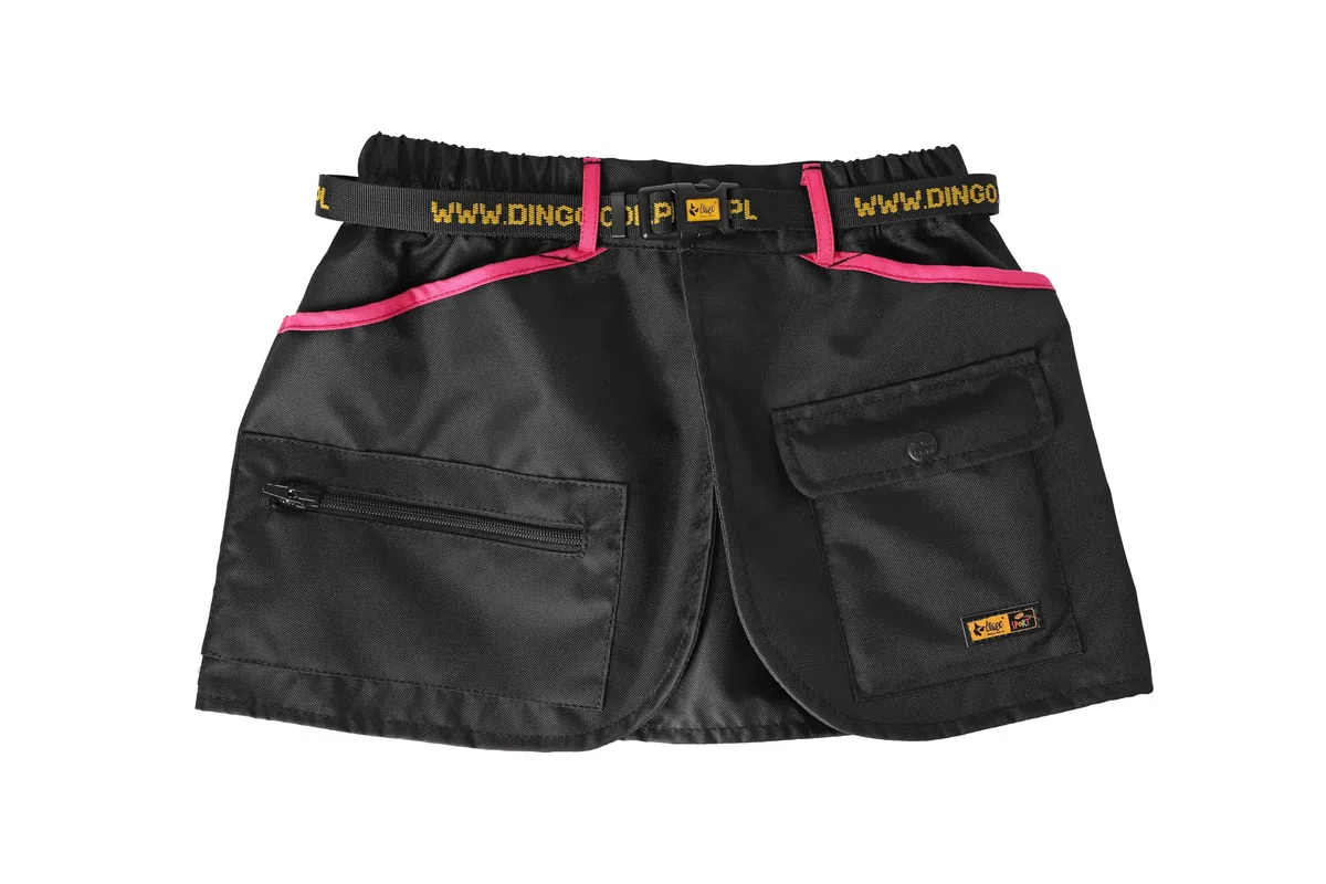 Dingo Waldemar Rutkowski Cinturón de Entrenador Canino Cuatro Bolsillos Prácticos, Cinturón Ajustable para un Ajuste, Impermeable, Negro con Ribete Rosa – Talla S (16470)