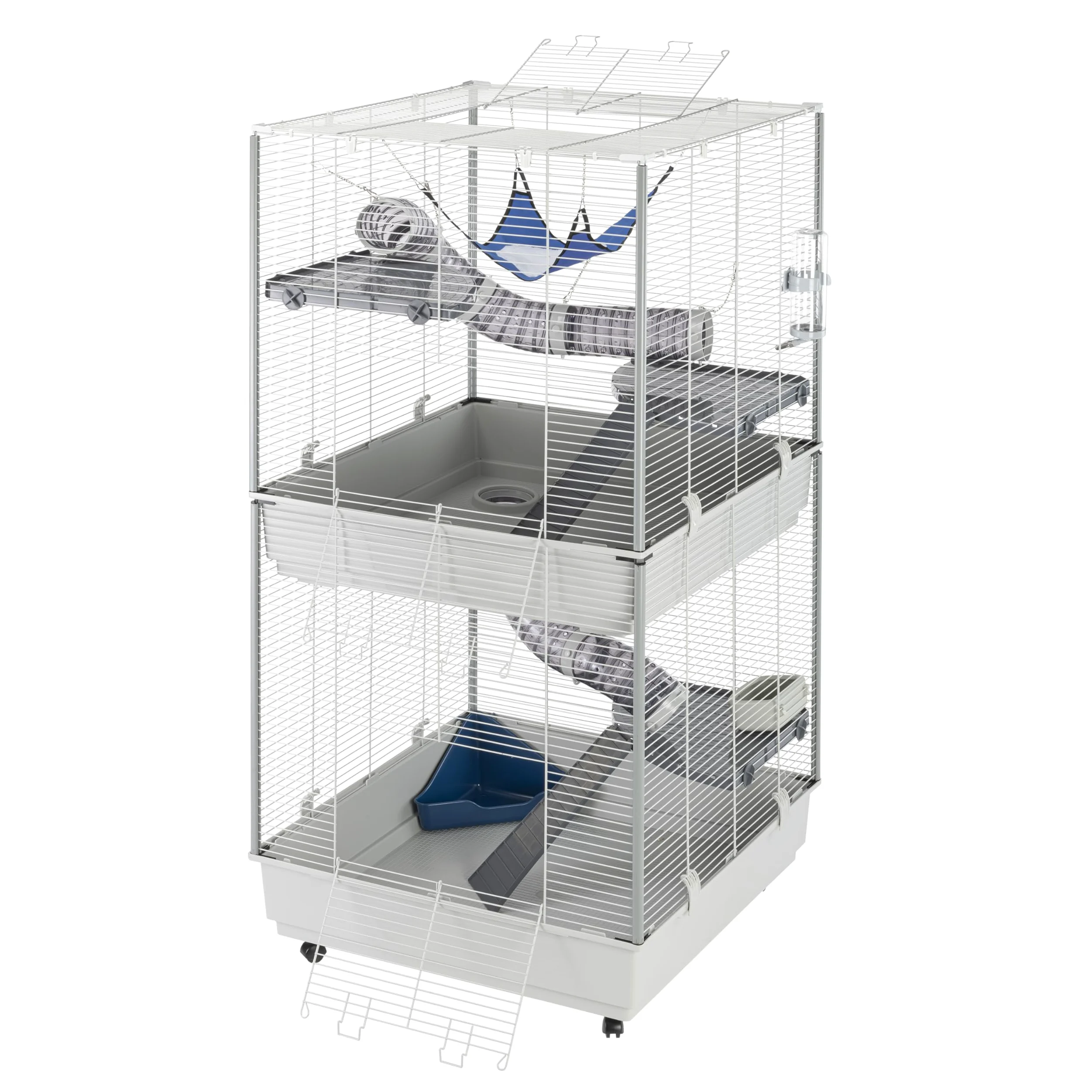 Ferplast Jaula para Hurones FURET Tower, Estructura Vertical en Varios Pisos, Ruedas y Accesorios incluidos, Alambre Pintado Gris y plástico, 75 x 80 x h 161 cm