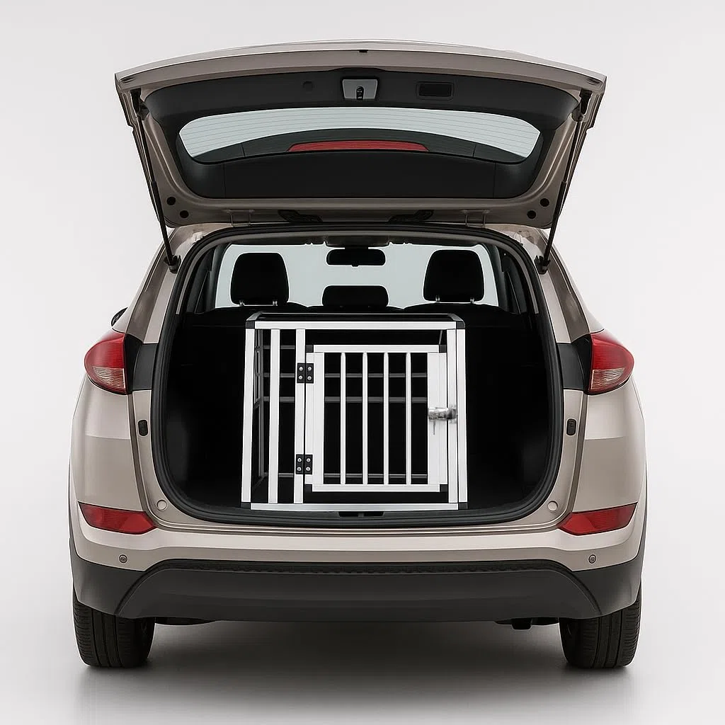 NK Transportín Perro Coche - Jaula para Perro con con Puerta y Cerradura, Ligera y Resistente, Diseño Compacto, Montaje Rápido y Sencillo, Fácil de Limpiar, Espacioso y Cómodo, Tamaño S