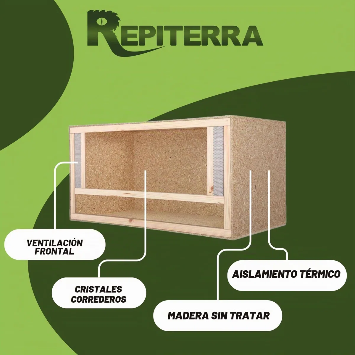 Repiterra madera Terrario para Reptiles parte frontal con ventilación 120 x 60 x 60 cm, Terrario Madera de OSB, montaje sencillo - Front Vent