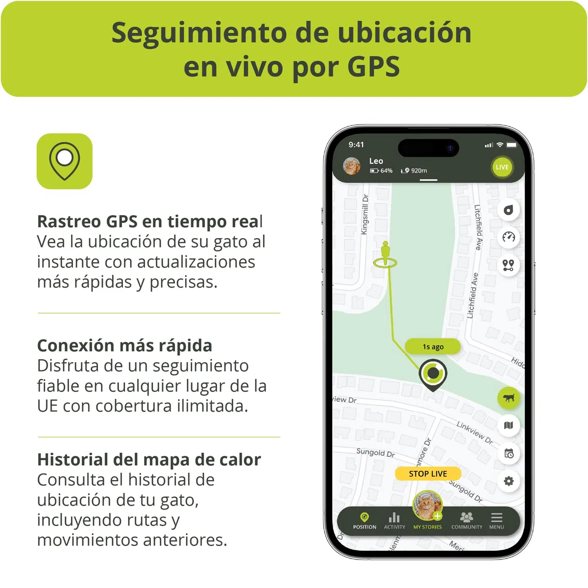 Kippy Cat V2 - Collar GPS para Gatos - Localizador y Rastreador de Salud y Actividad con Sistema Antiestrangulamiento - CREA Límites Virtuales