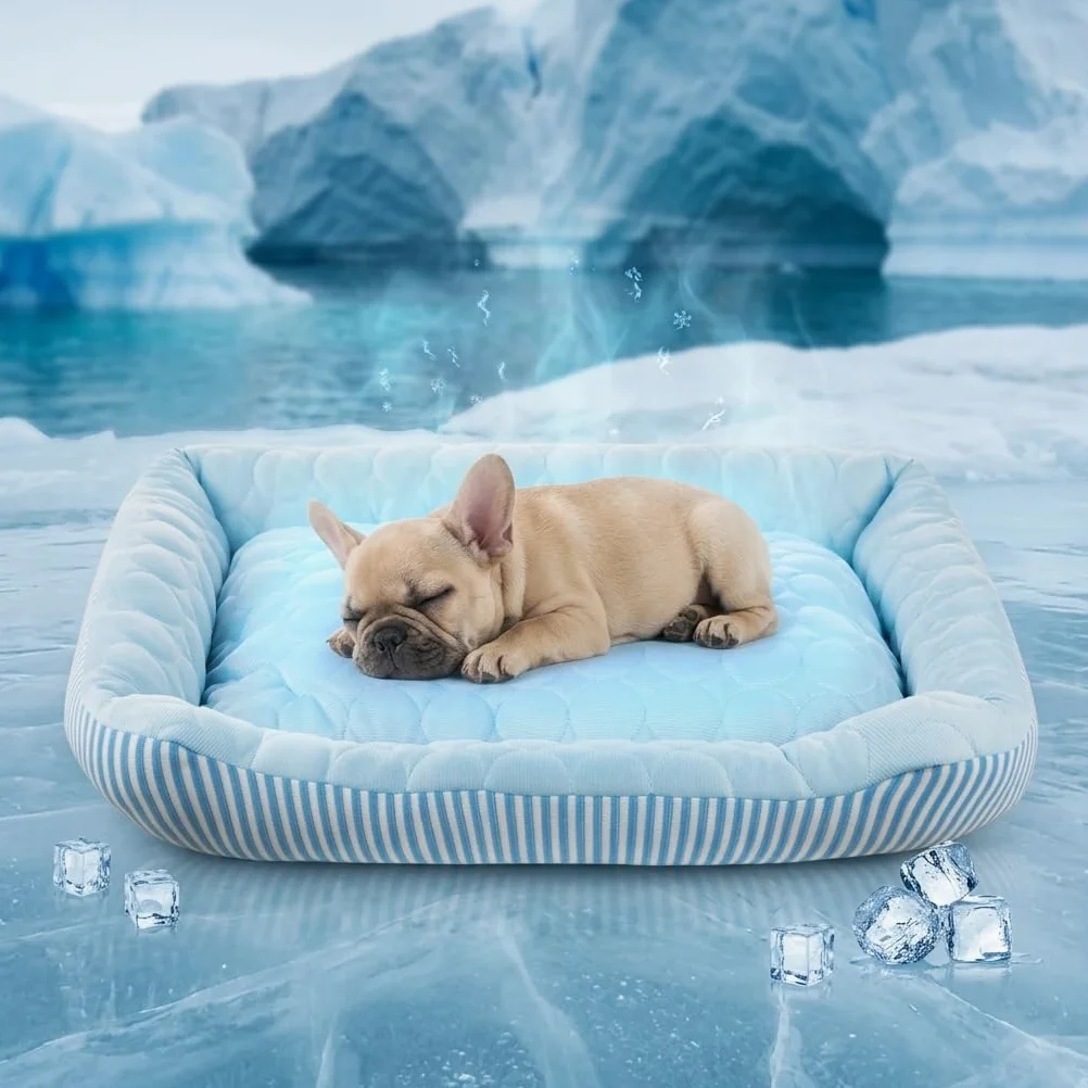Cama de Refrigeración para Perros Grandes, Medianos y Pequeños, Alfombrilla de Refrigeración para Perros con Tela de Seda Helada Auto-refrigerante, Lavable, Cama de Verano para Mascotas para Interior